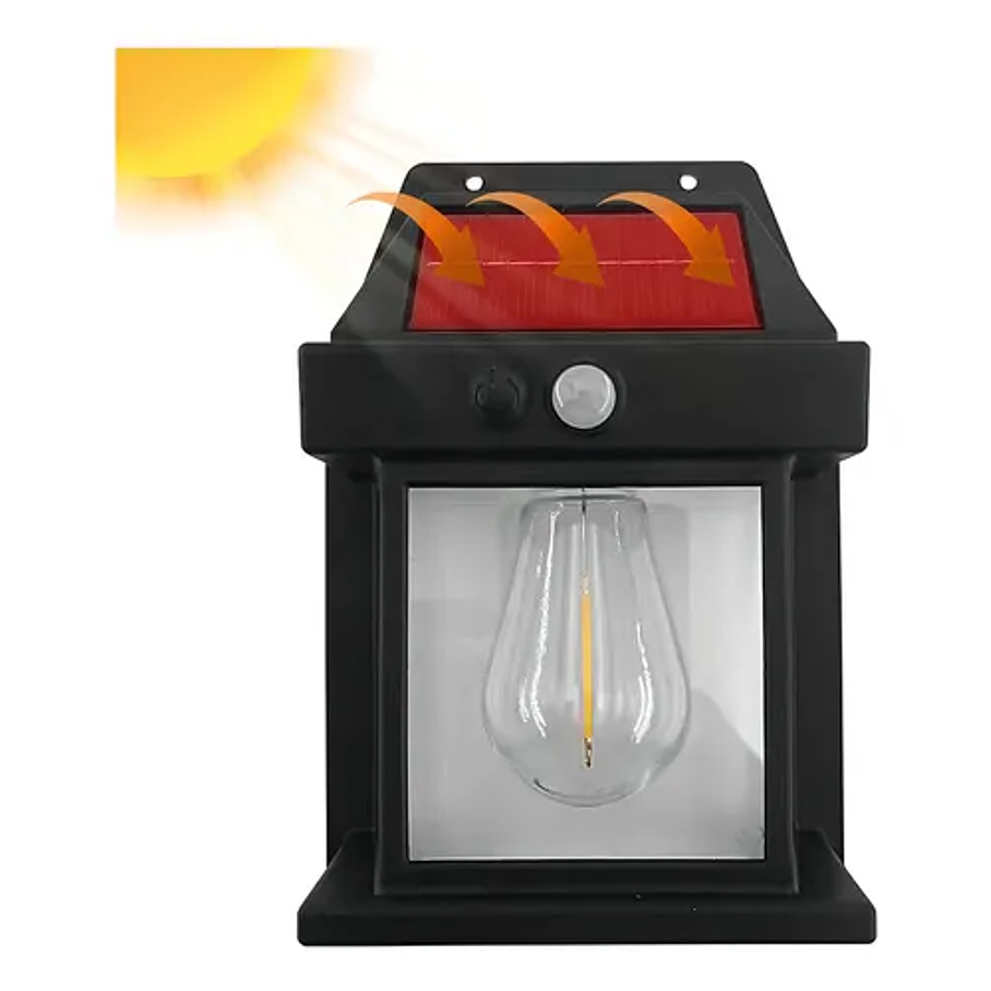 Aplique Farol Solar De Pared Sensor Movimiento Luz Cálida Exterior Estructura Negro 4