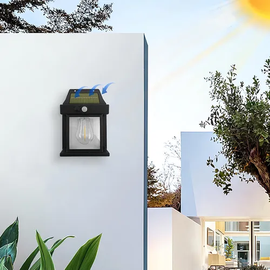 Aplique Farol Solar De Pared Sensor Movimiento Luz Cálida Exterior Estructura Negro 7