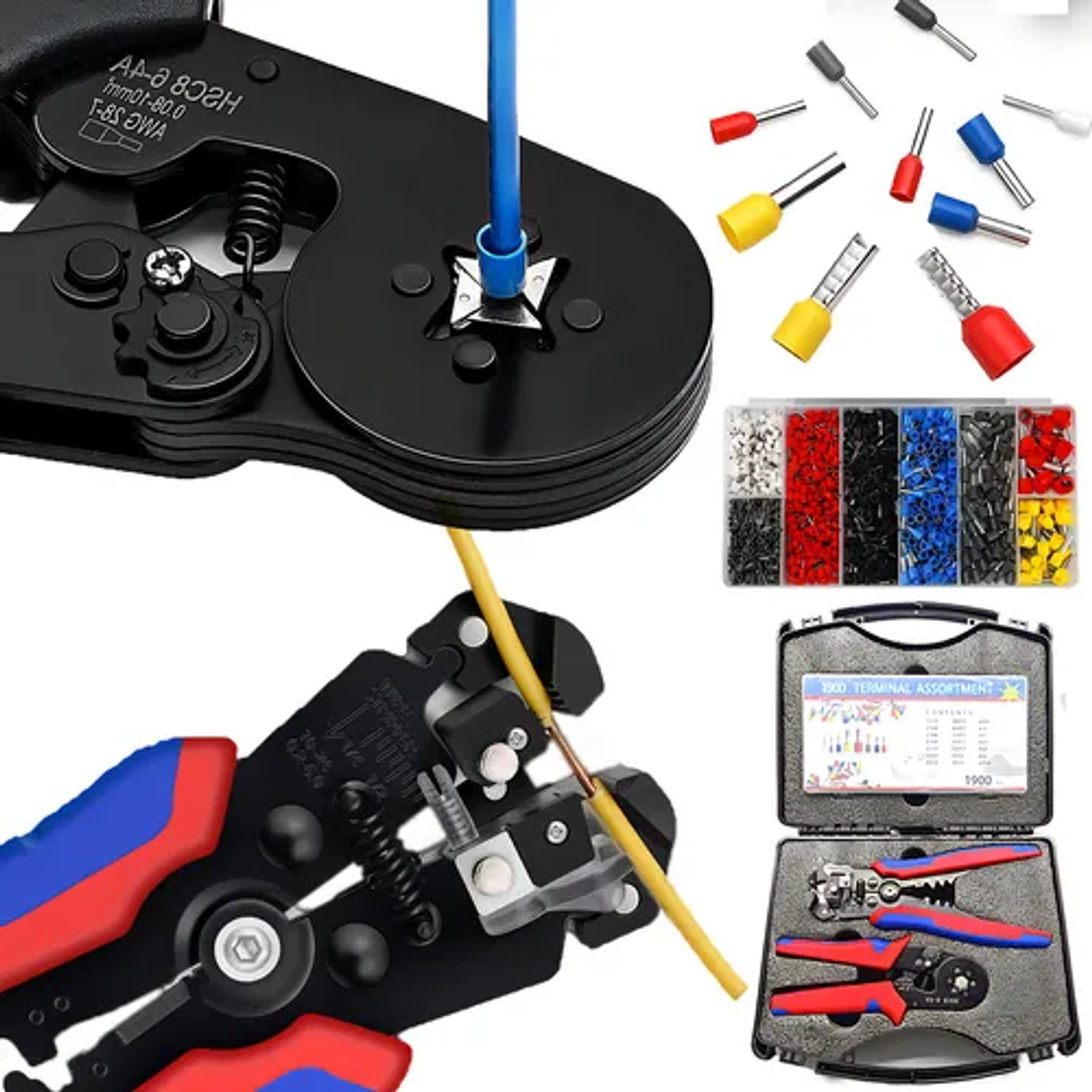 Herramienta Crimpeadora Alicate Prensa Pelacable + 1200 Terminales 2