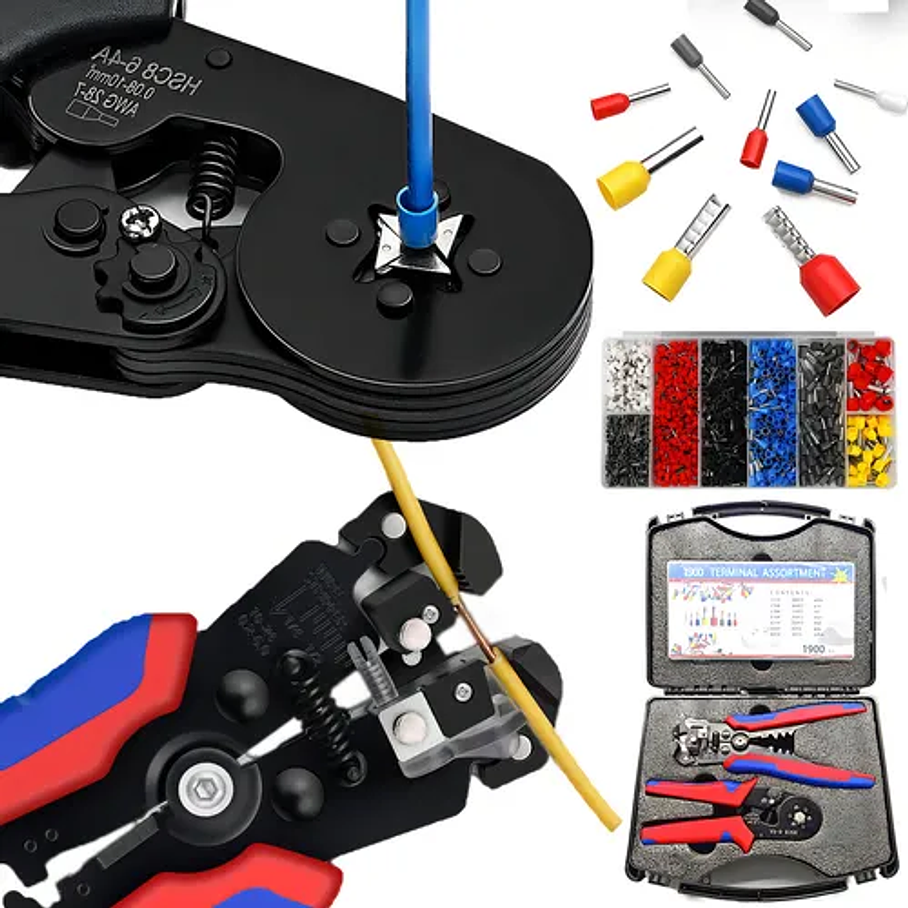 Herramienta Crimpeadora Alicate Prensa Pelacable + 1200 Terminales 2