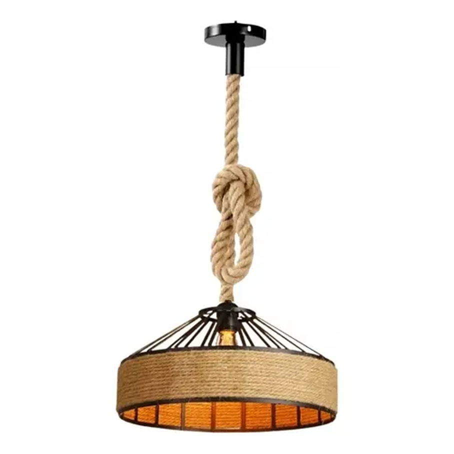 Lampara Colgante Con Cuerda Cáñamo - Metal Rustica Colgante Estructura Negro 1