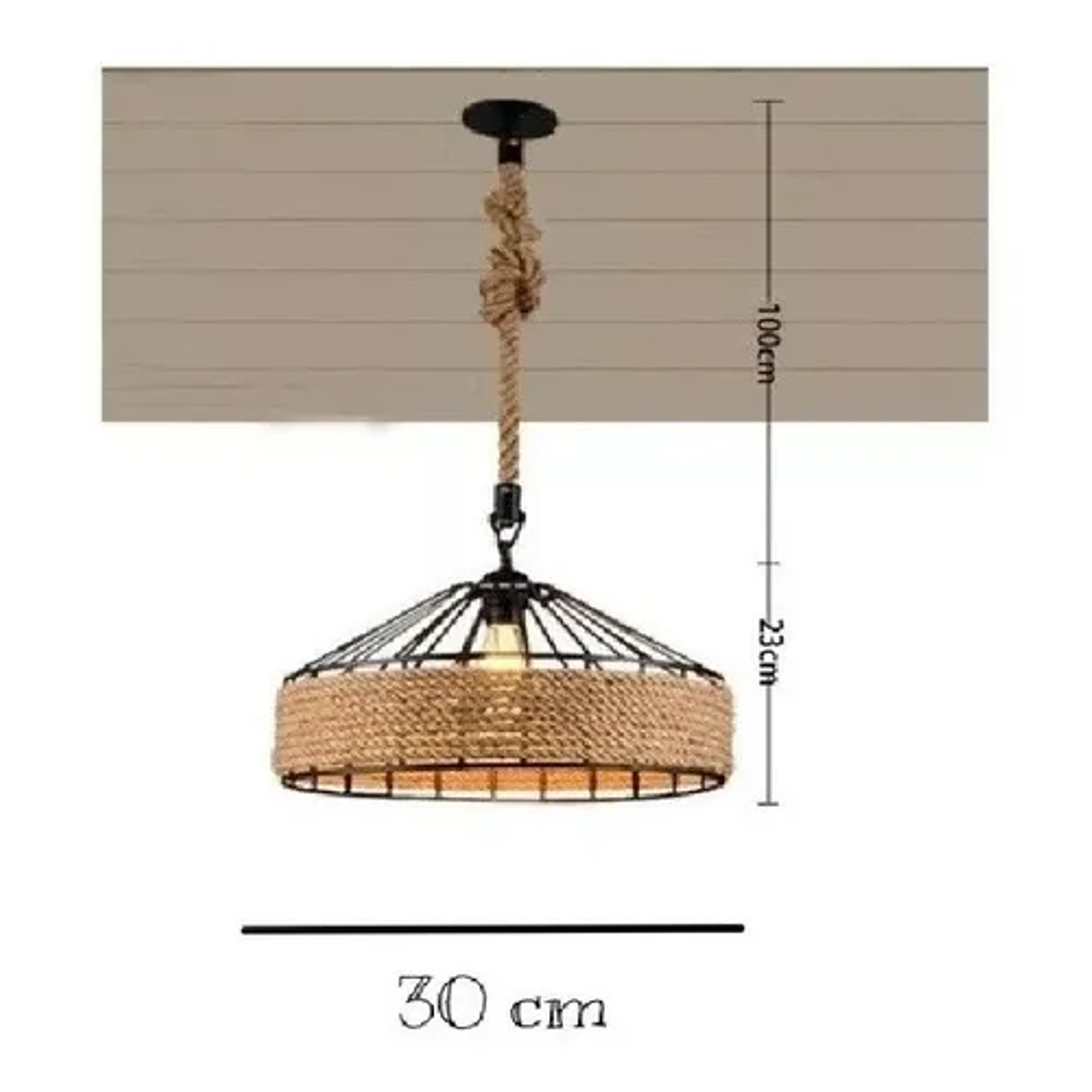 Lampara Colgante Con Cuerda Cáñamo - Metal Rustica Colgante Estructura Negro 4