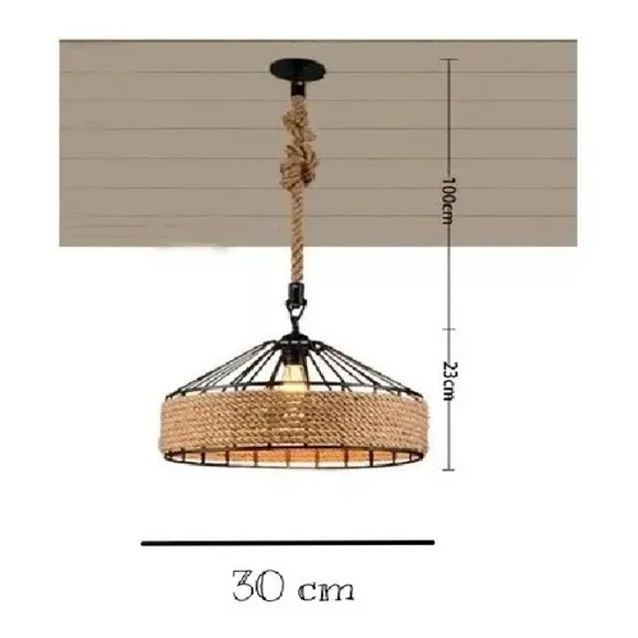 Lampara Colgante Con Cuerda Cáñamo - Metal Rustica Colgante Estructura Negro 4