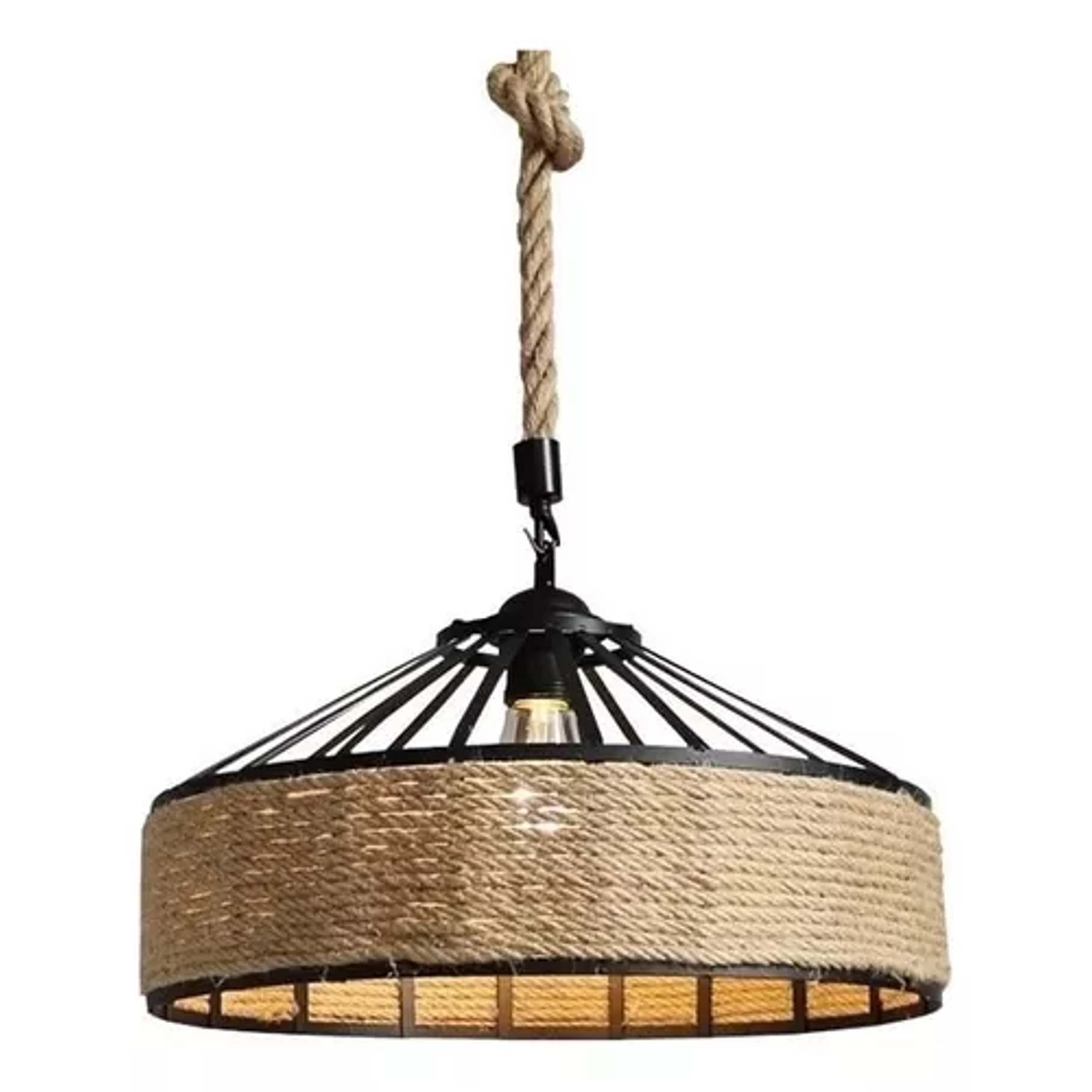 Lampara Colgante Con Cuerda Cáñamo - Metal Rustica Colgante Estructura Negro 3