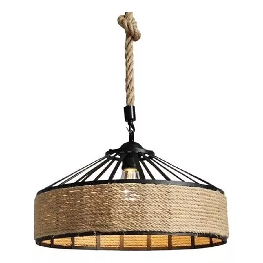 Lampara Colgante Con Cuerda Cáñamo - Metal Rustica Colgante Estructura Negro 3