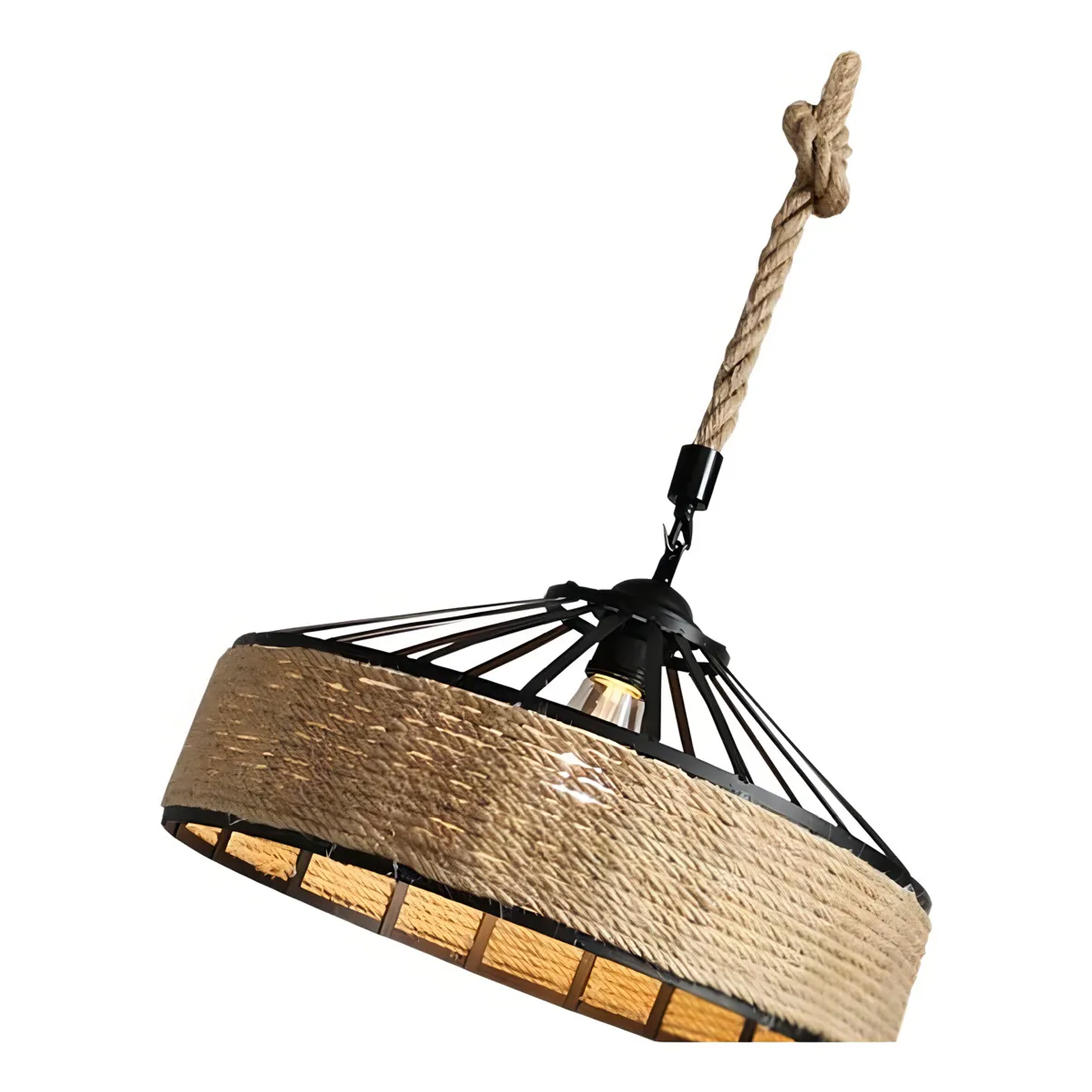 Lampara Colgante Con Cuerda Cáñamo - Metal Rustica Colgante Estructura Negro 2