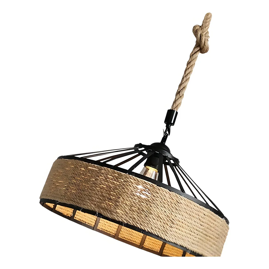 Lampara Colgante Con Cuerda Cáñamo - Metal Rustica Colgante Estructura Negro 2