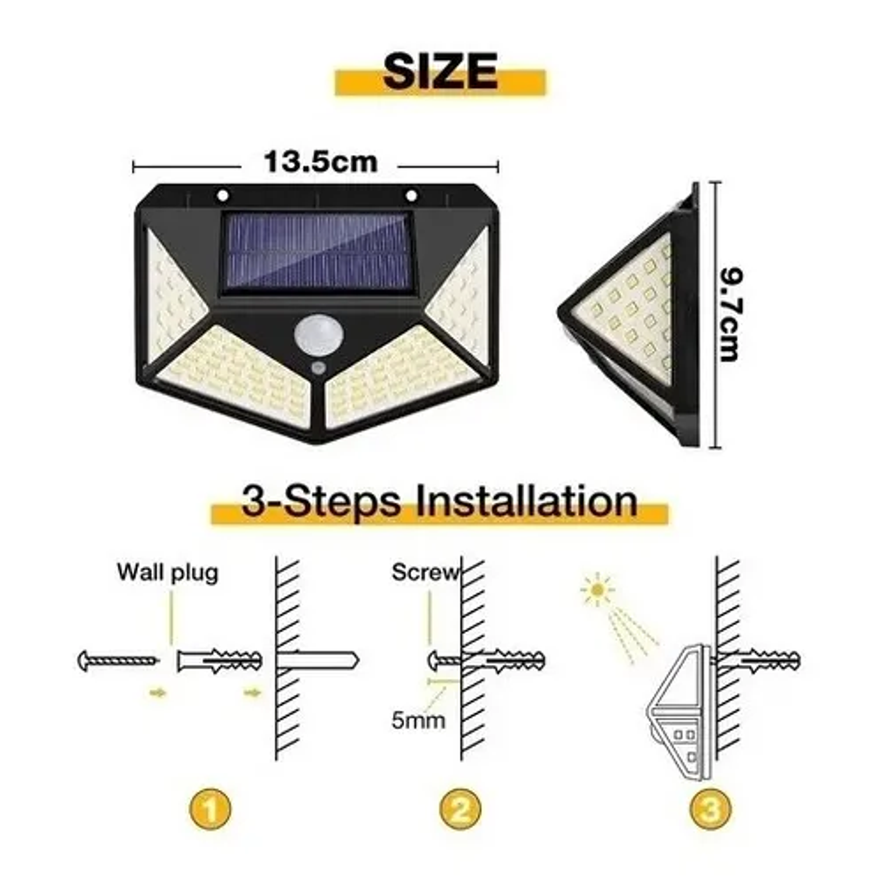 Aplique Foco Solar 100 Led Lampar Exterior Sensor Movimiento 3