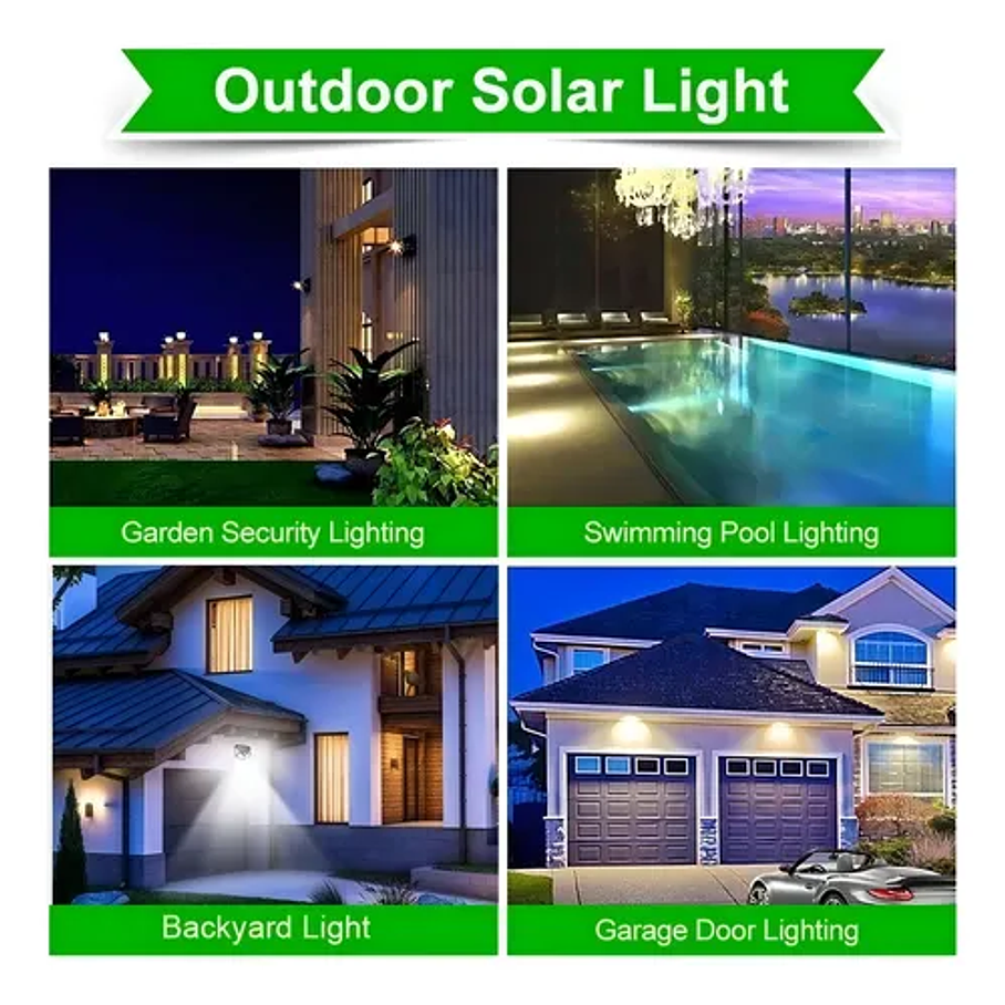 Aplique Foco Solar 100 Led Lampar Exterior Sensor Movimiento 6