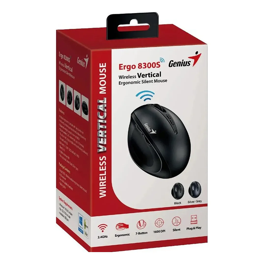 Mouse Genius Ergo 8300s Wireless Vertical 7-bot Ergonomico Color Negro 4