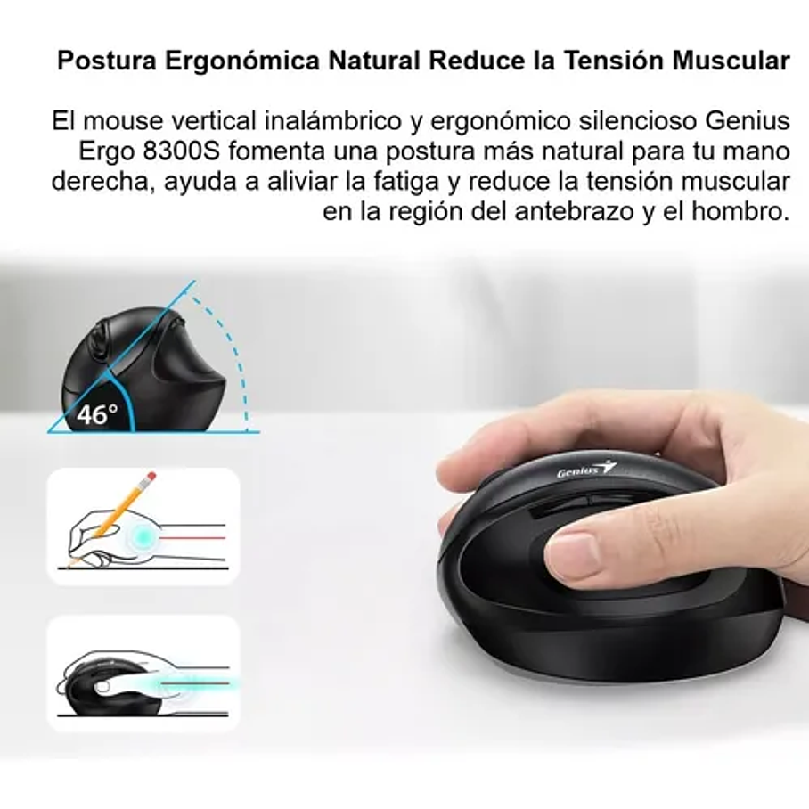 Mouse Genius Ergo 8300s Wireless Vertical 7-bot Ergonomico Color Negro 5