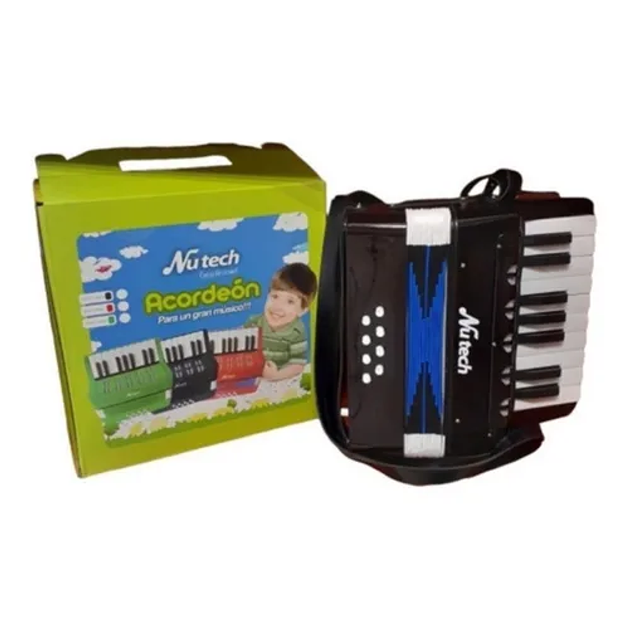 Acordeón 17 Teclas 8 Botones De Bajo Mediano Kids Nutech Negro Instrumento Musical De Aprender Para Niños  3