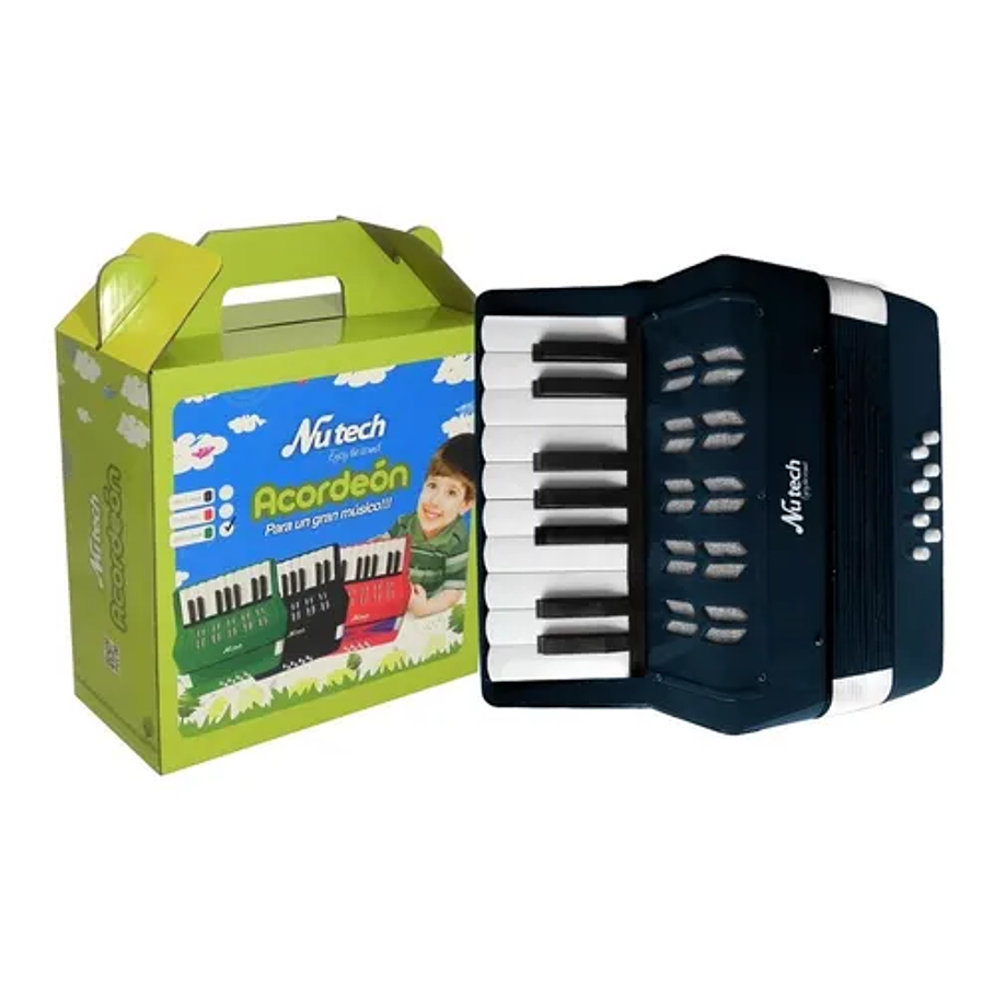 Acordeón 17 Teclas 8 Botones De Bajo Mediano Kids Nutech Negro Instrumento Musical De Aprender Para Niños  2