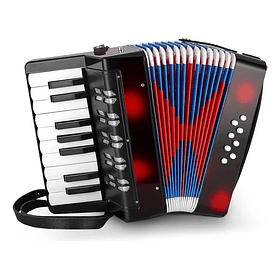 Acordeón 17 Teclas 8 Botones De Bajo Mediano Kids Nutech Negro Instrumento Musical De Aprender Para Niños 