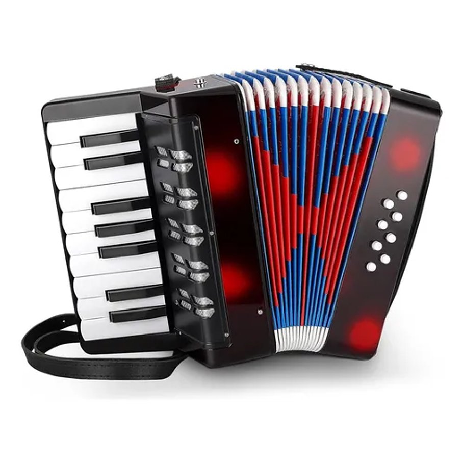 Acordeón 17 Teclas 8 Botones De Bajo Mediano Kids Nutech Negro Instrumento Musical De Aprender Para Niños  1
