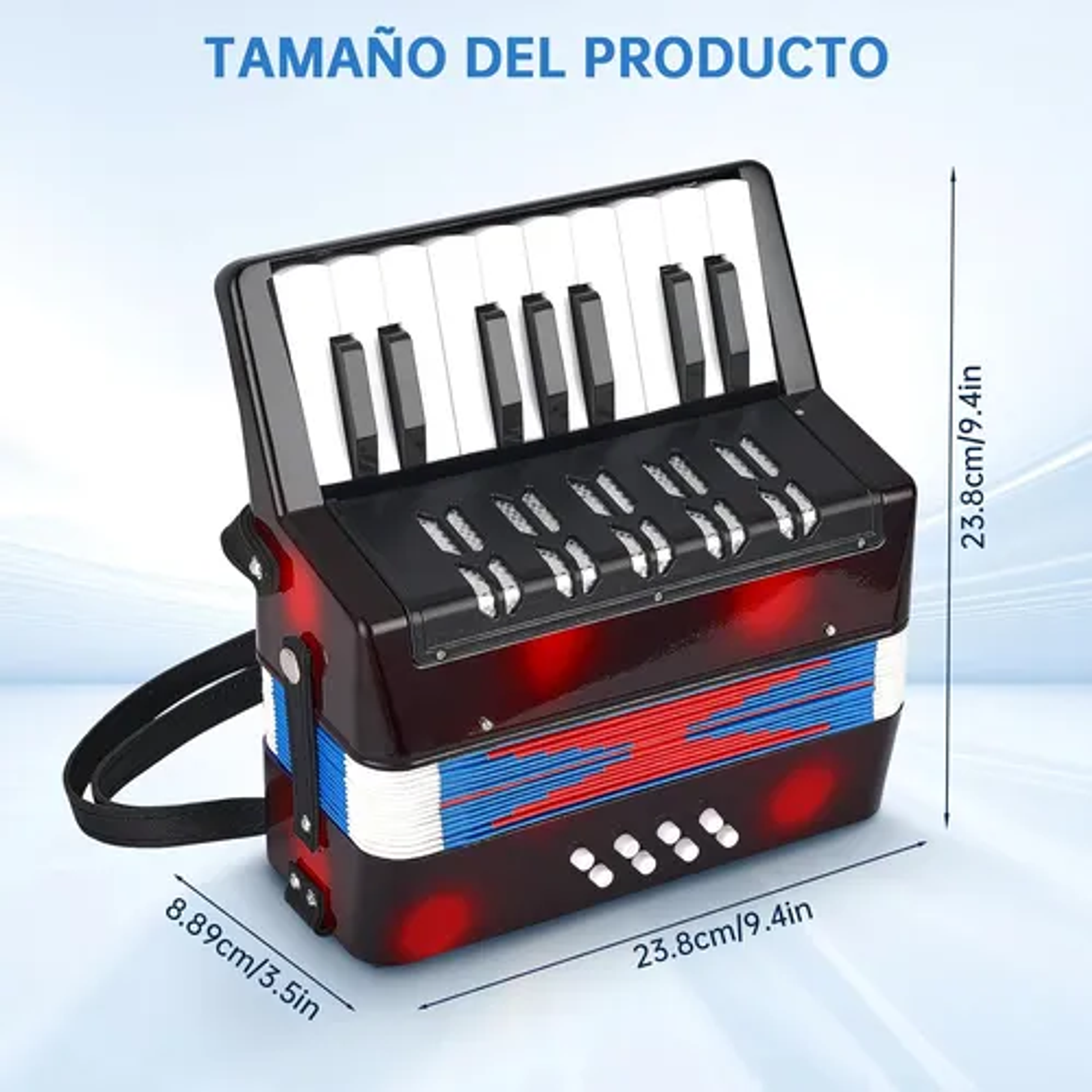 Acordeón 17 Teclas 8 Botones De Bajo Mediano Kids Nutech Negro Instrumento Musical De Aprender Para Niños  8