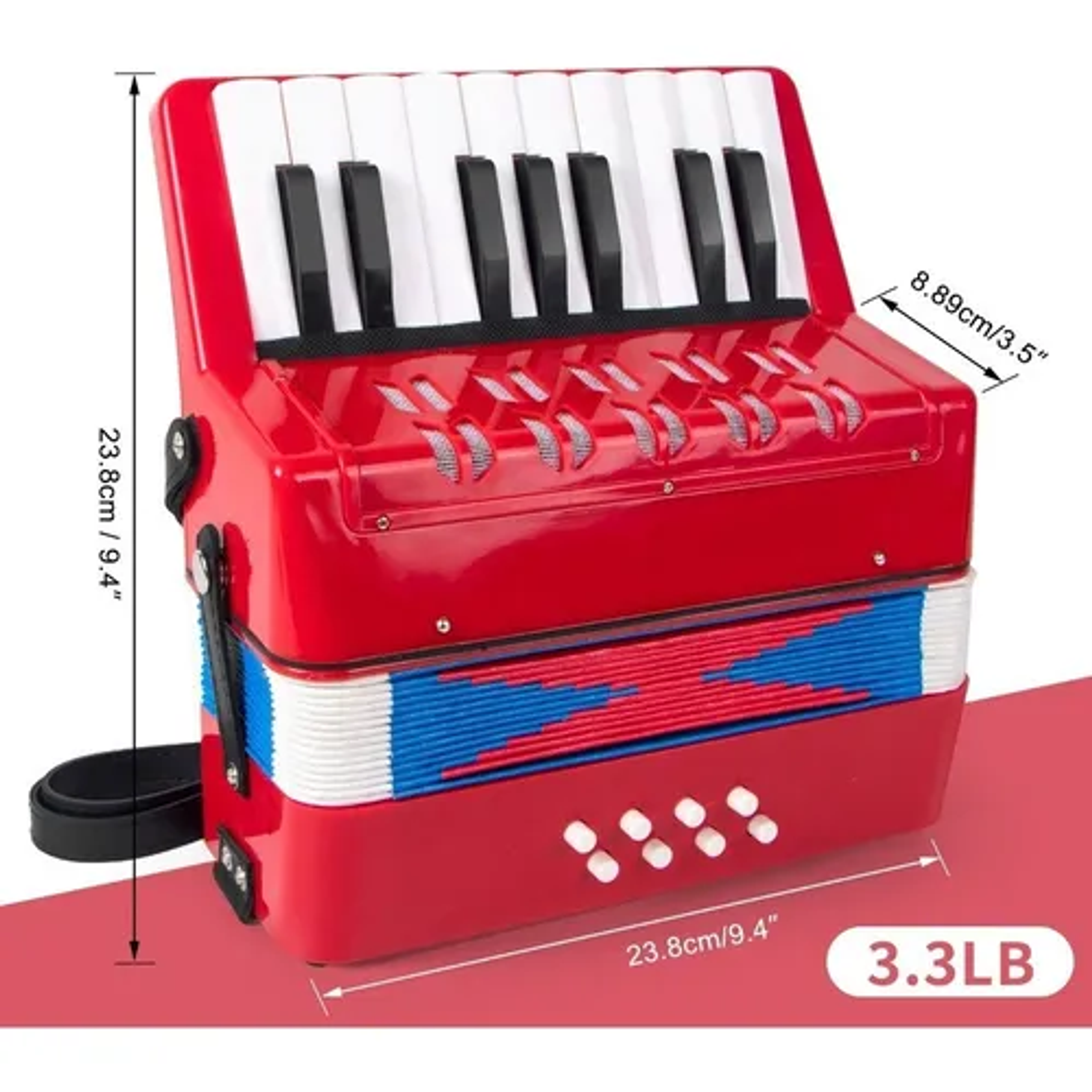 Acordeón 17 Teclas 8 Botones De Bajo Mediano Kids Nutech Color Rojo Instrumento Musical De Aprender Para Niños  4