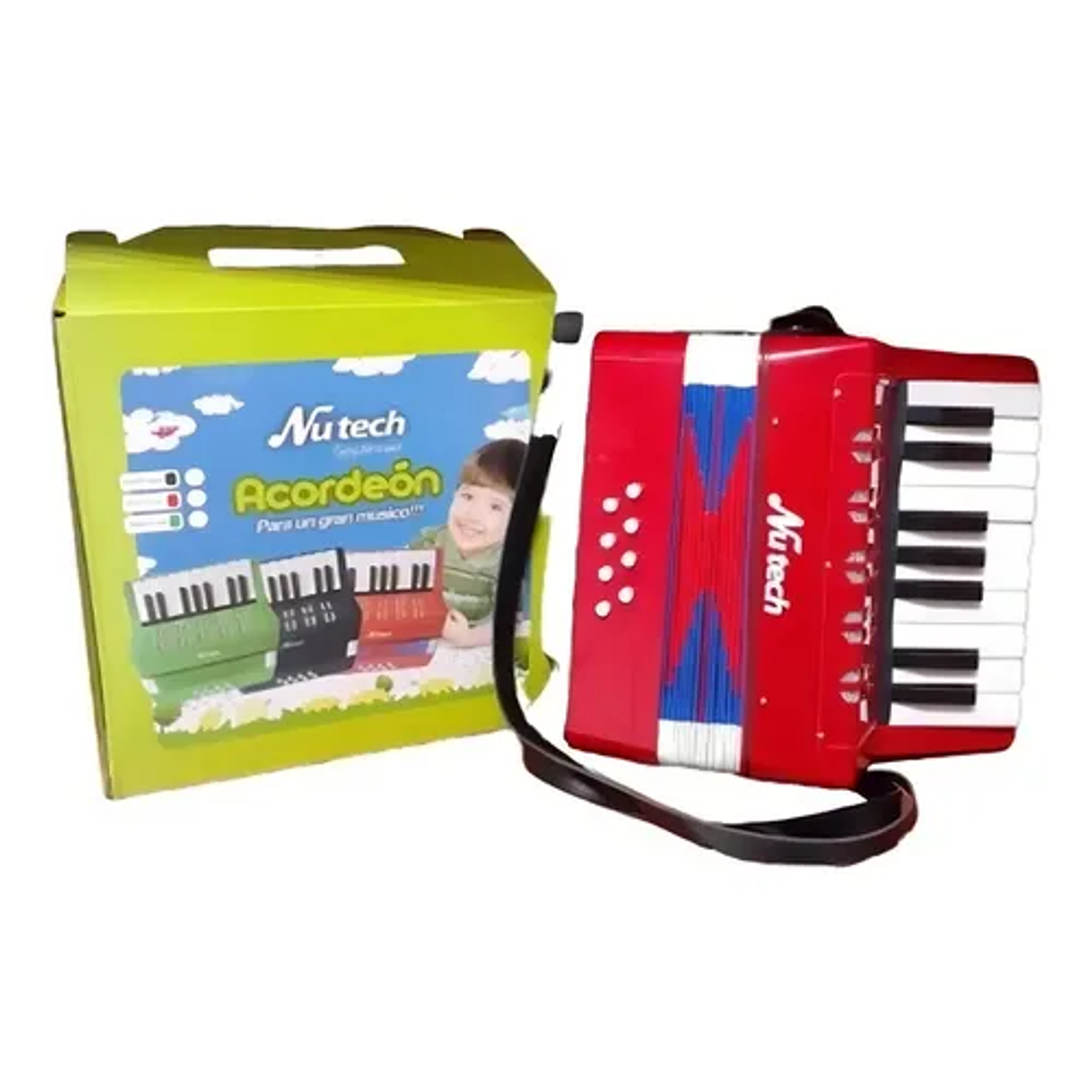 Acordeón 17 Teclas 8 Botones De Bajo Mediano Kids Nutech Color Rojo Instrumento Musical De Aprender Para Niños  3