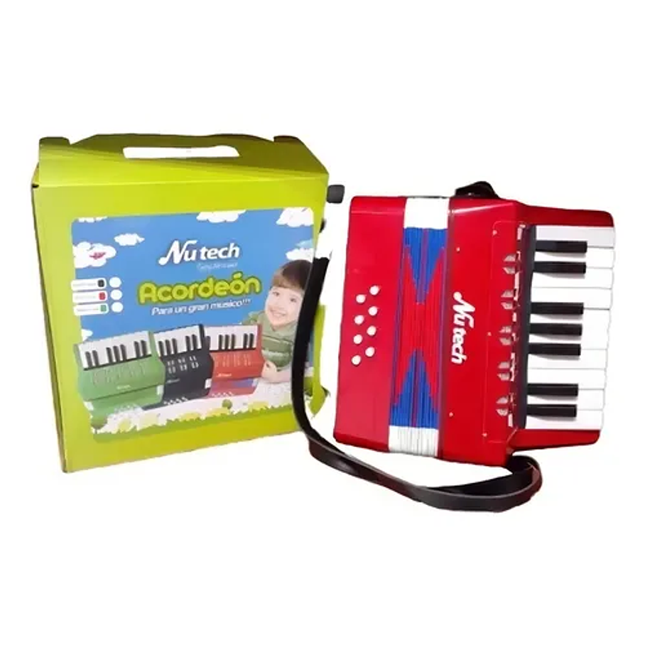 Acordeón 17 Teclas 8 Botones De Bajo Mediano Kids Nutech Color Rojo Instrumento Musical De Aprender Para Niños  3