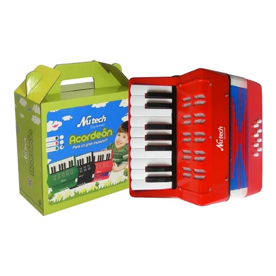 Acordeón 17 Teclas 8 Botones De Bajo Mediano Kids Nutech Color Rojo Instrumento Musical De Aprender Para Niños  2