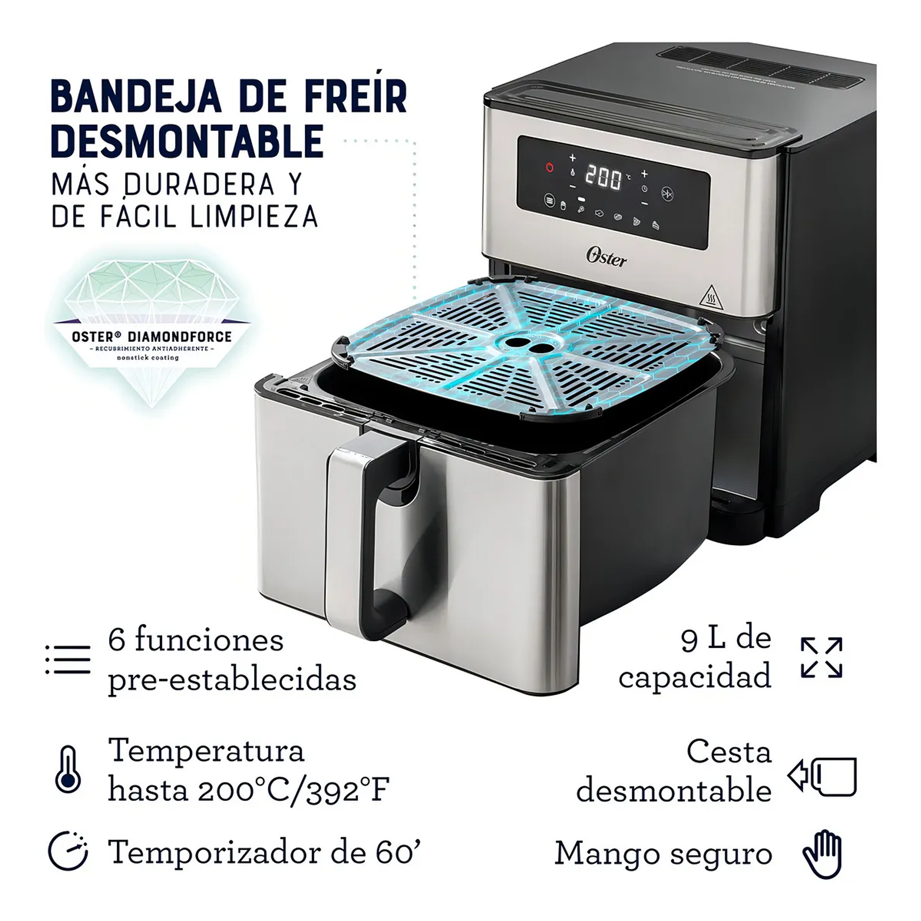 Freidora De Aire Digital Oster® Con Capacidad De 9l CKSTAF90 Color Gris oscuro Acero Inoxidable 4