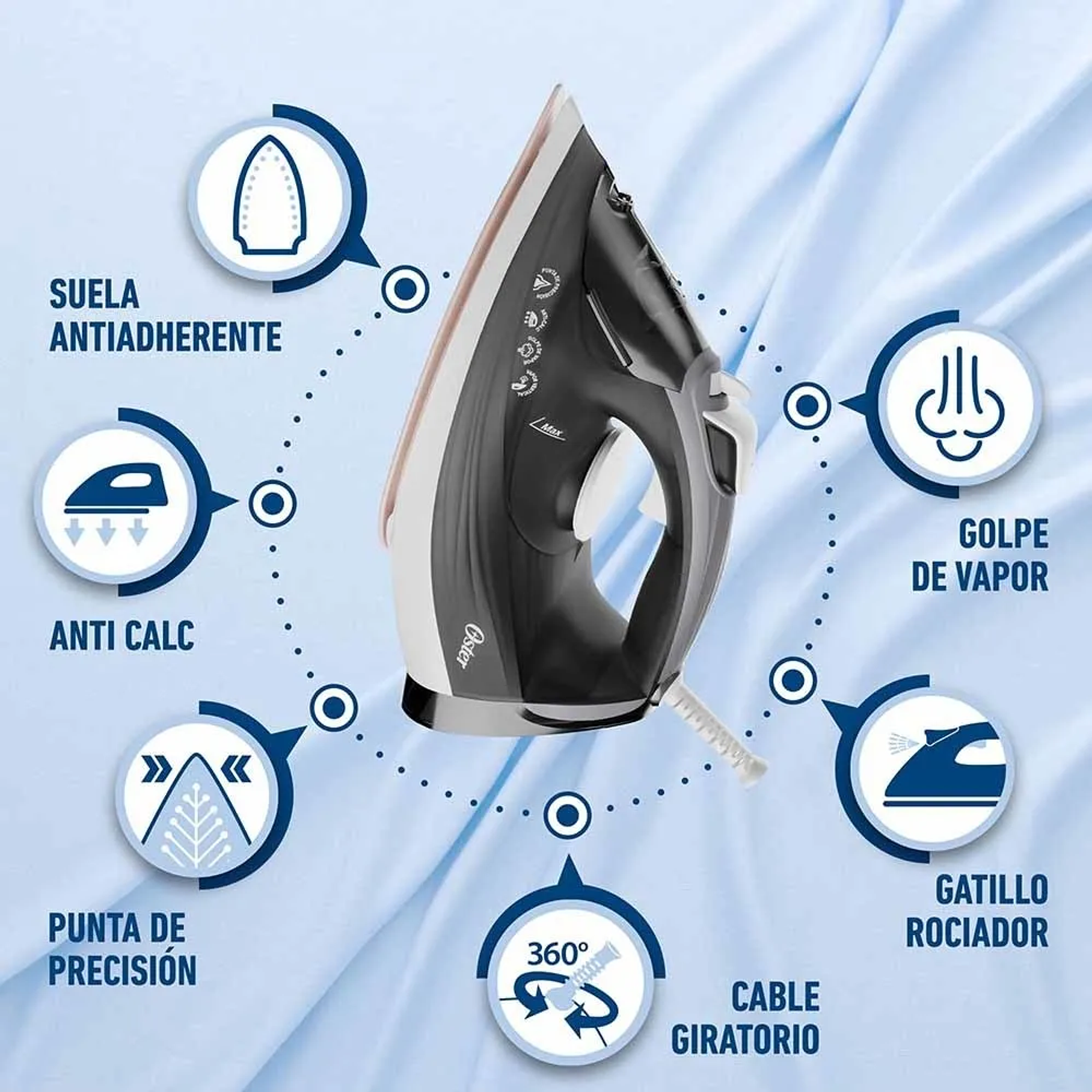 Plancha De Vapor Con Suela Grande De Cerámica Oster® Gcstep2 Color Gris oscuro 8