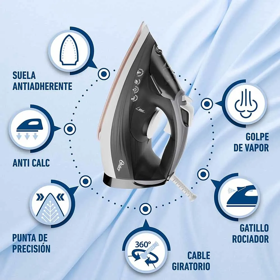 Plancha De Vapor Con Suela Grande De Cerámica Oster® Gcstep2 Color Gris oscuro 8