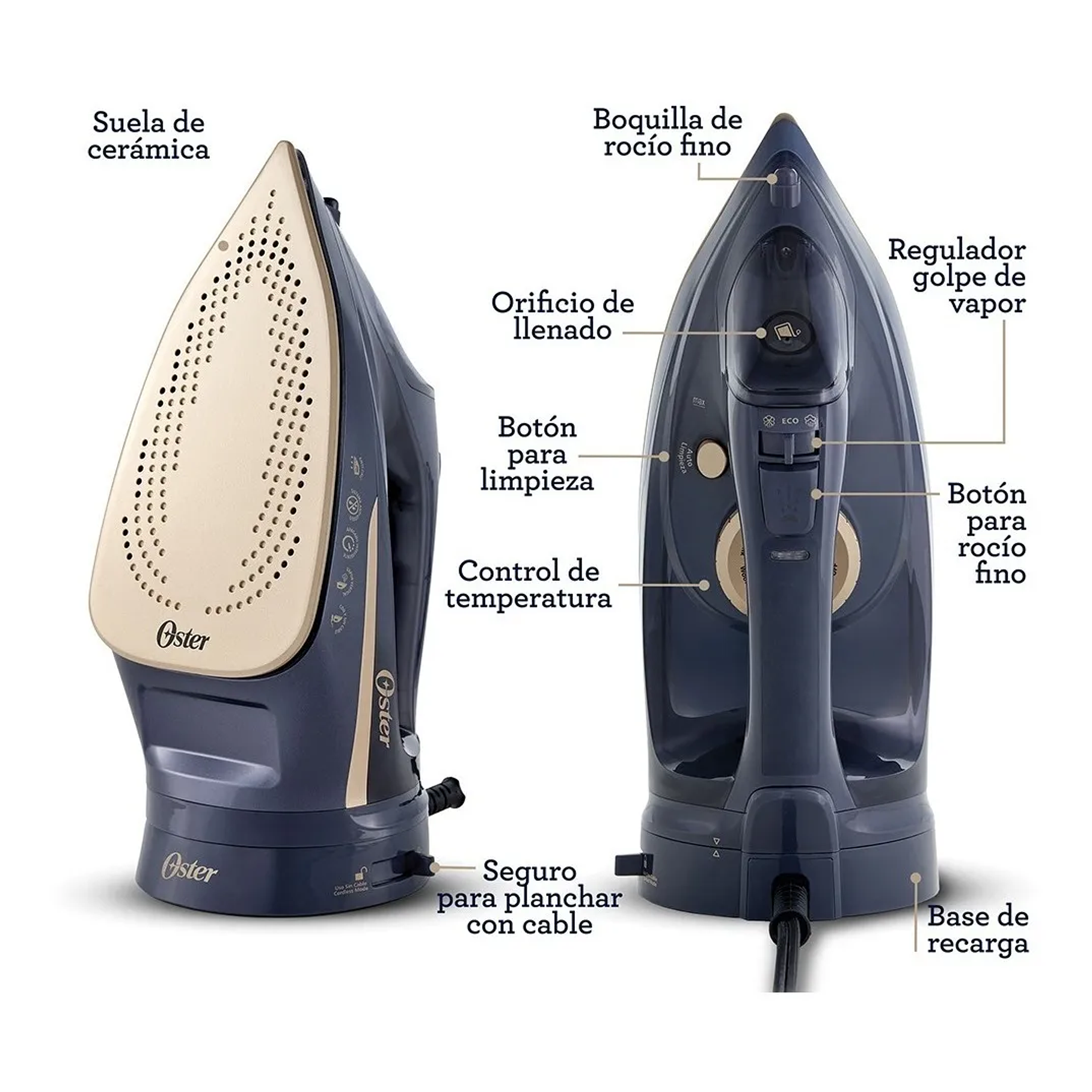 Plancha De Vapor Inalámbrica Oster® 2 en 1 Con Suela De Cerámica GCSTCC5000 Calidad Premium 4