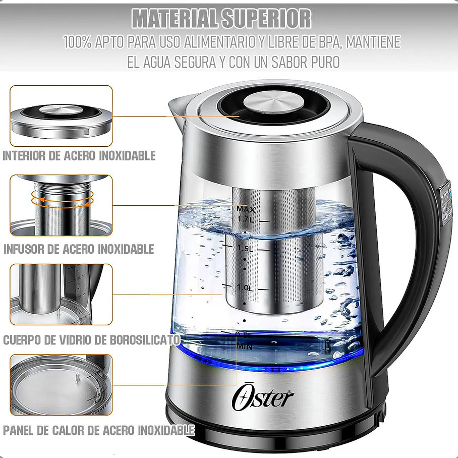 Hervidor E Infusor De Té Oster 1.7 Litros Oster  10