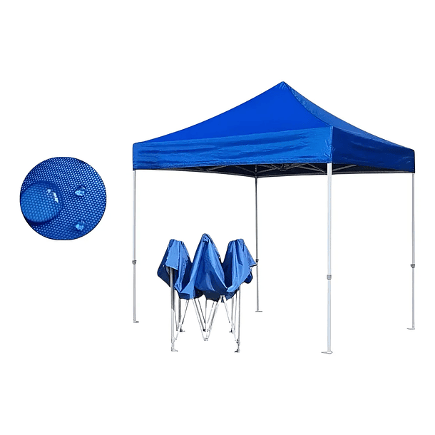 Toldo Plegable 3 X 3 Metros Impermeable Americano Resistente Reforzado Retráctil Color Azul Patas Blancas Toldo Duradero 1