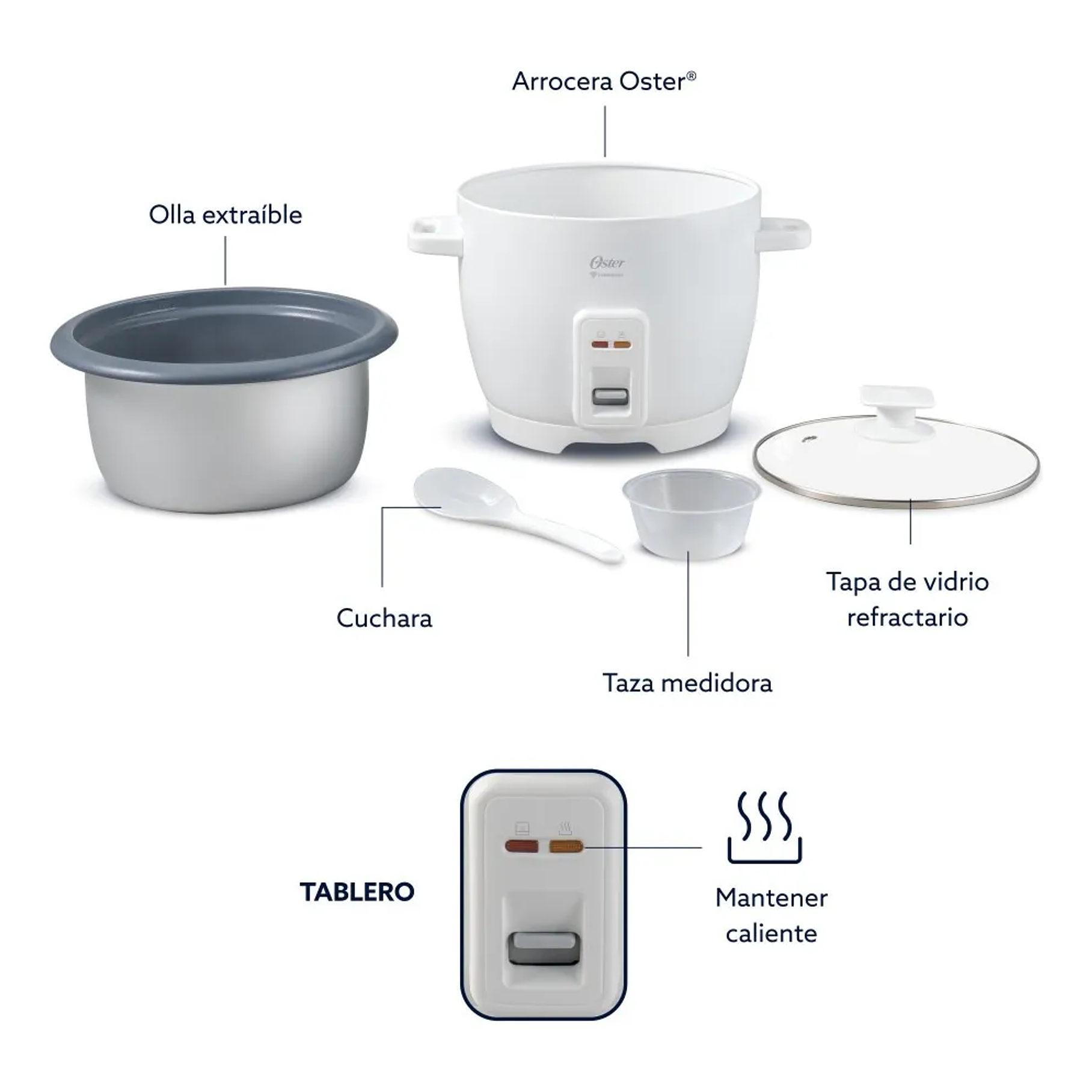 Arrocera Oster 7 Tazas Diamond Force Ckstrcb7dfwht Blanco 50 Hz 500w 1.26 Lts 3