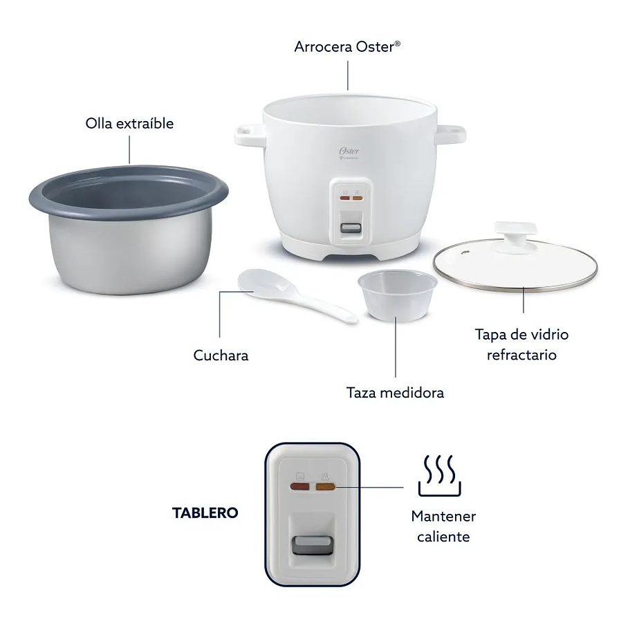 Arrocera Oster 7 Tazas Diamond Force Ckstrcb7dfwht Blanco 50 Hz 500w 1.26 Lts 3