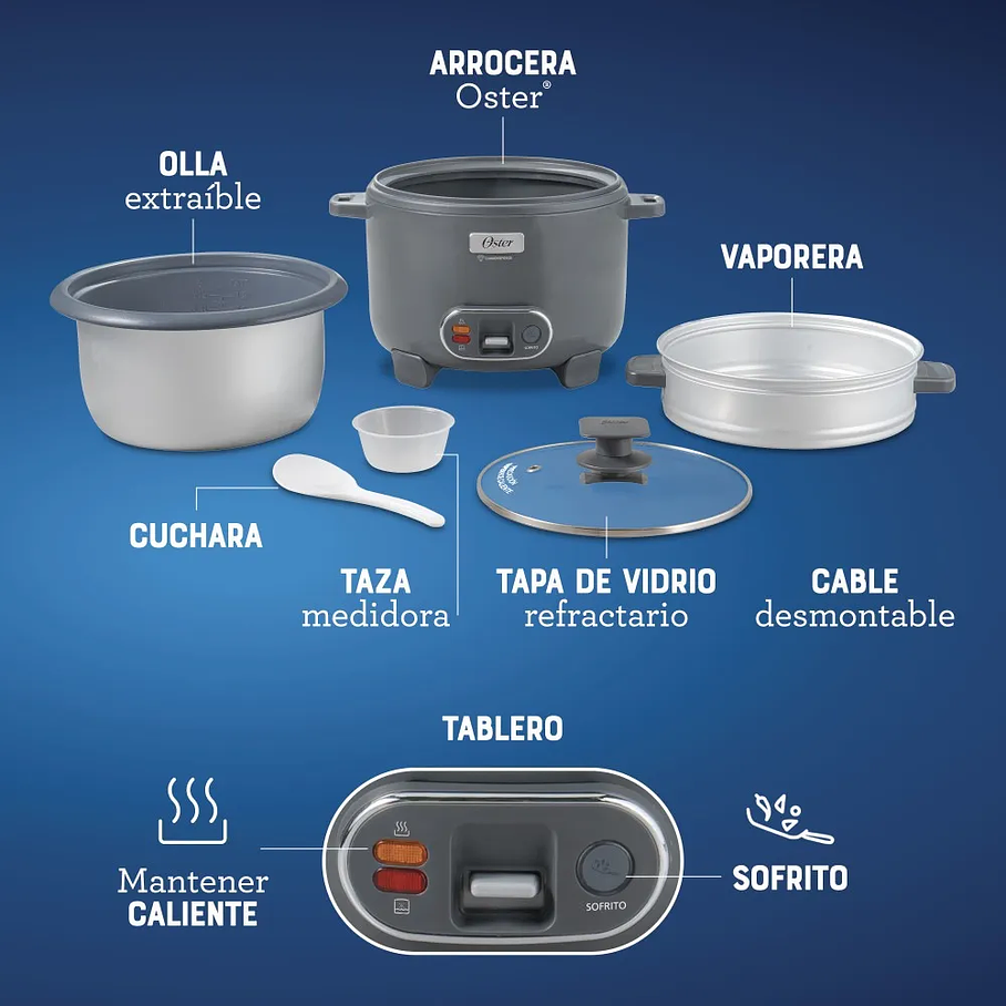 Arrocera 3 En 1 Oster 12 Tazas Diamond Force Ckstrc12dfske Gris 50 Hz 9