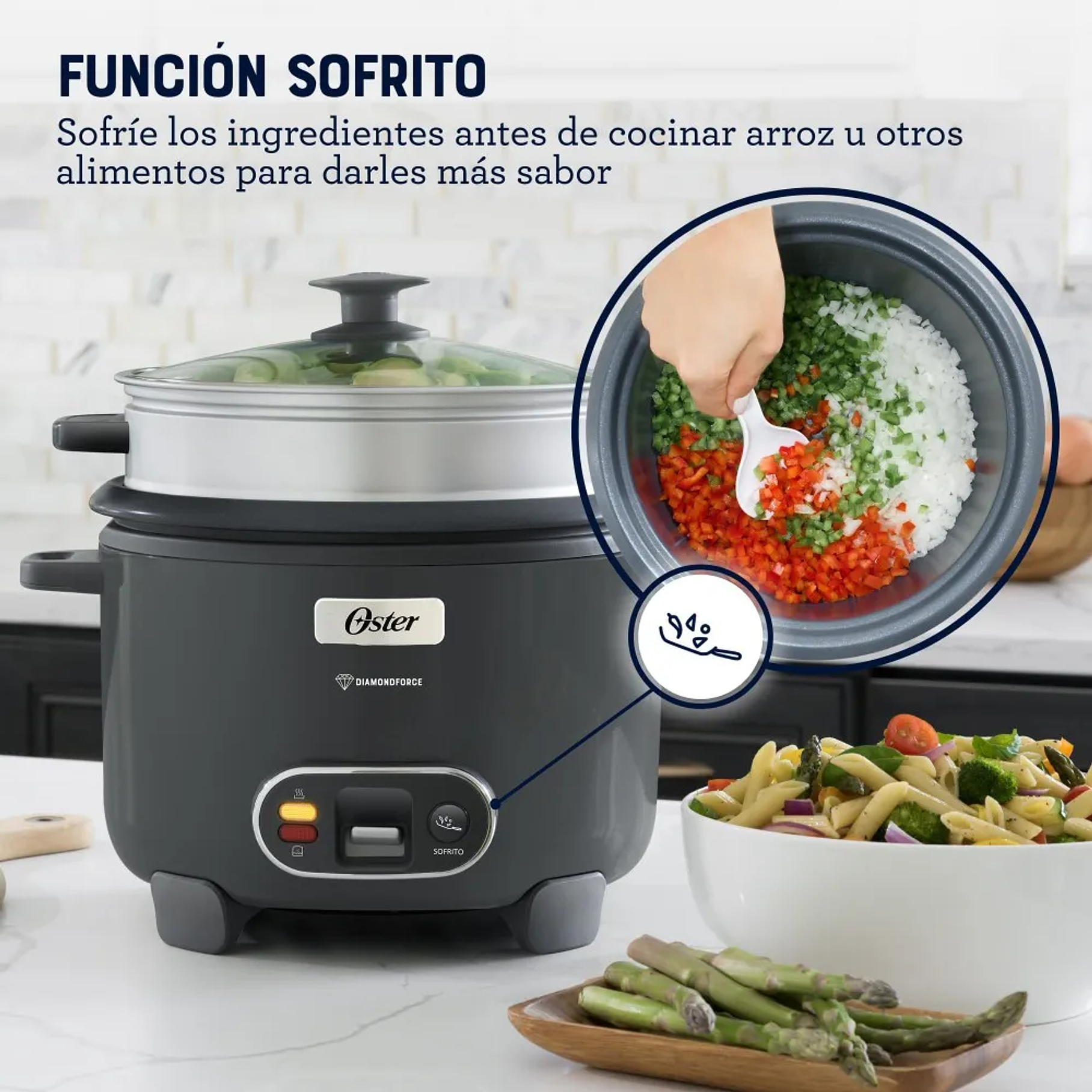 Arrocera 3 En 1 Oster 12 Tazas Diamond Force Ckstrc12dfske Gris 50 Hz 3