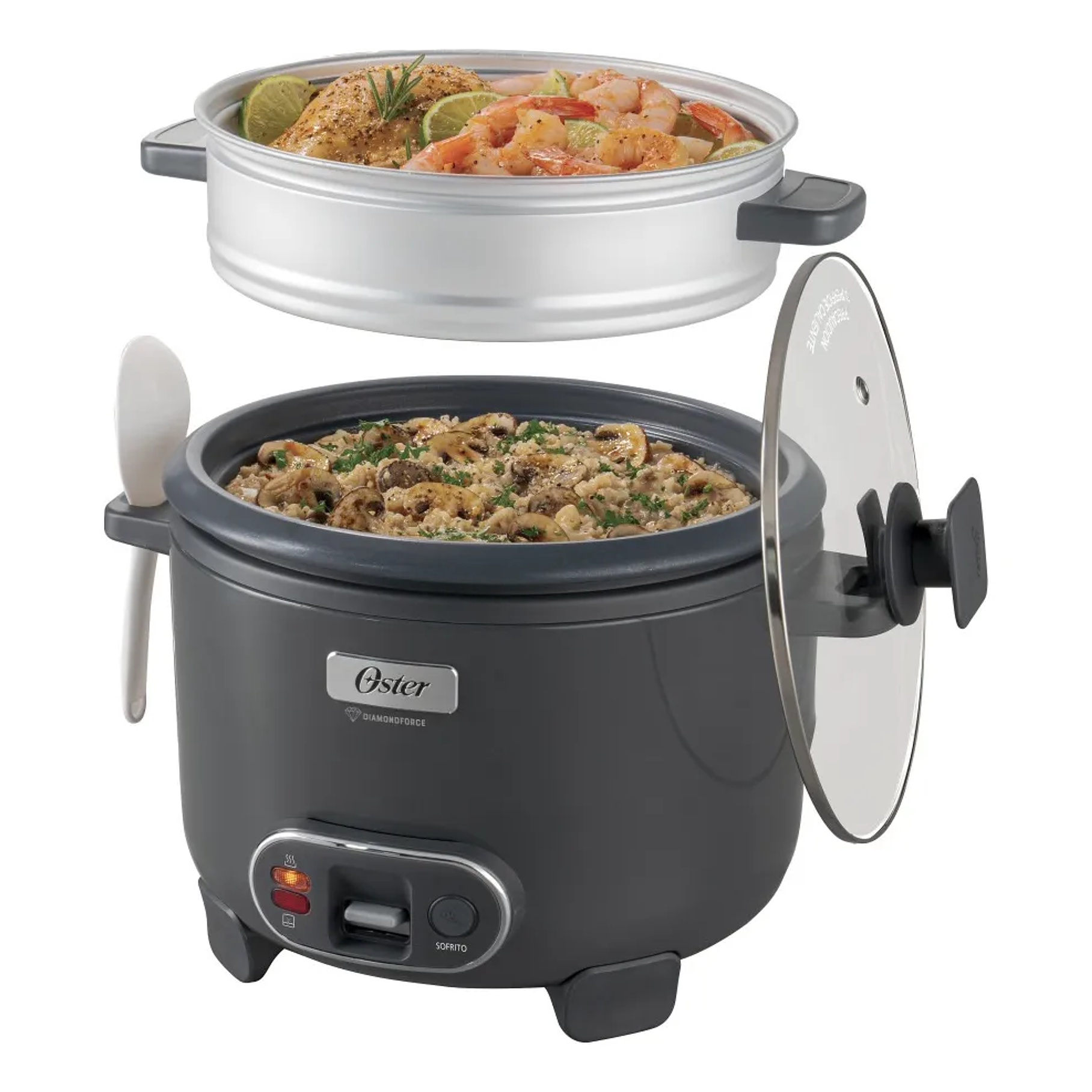 Arrocera 3 En 1 Oster 12 Tazas Diamond Force Ckstrc12dfske Gris 50 Hz 6