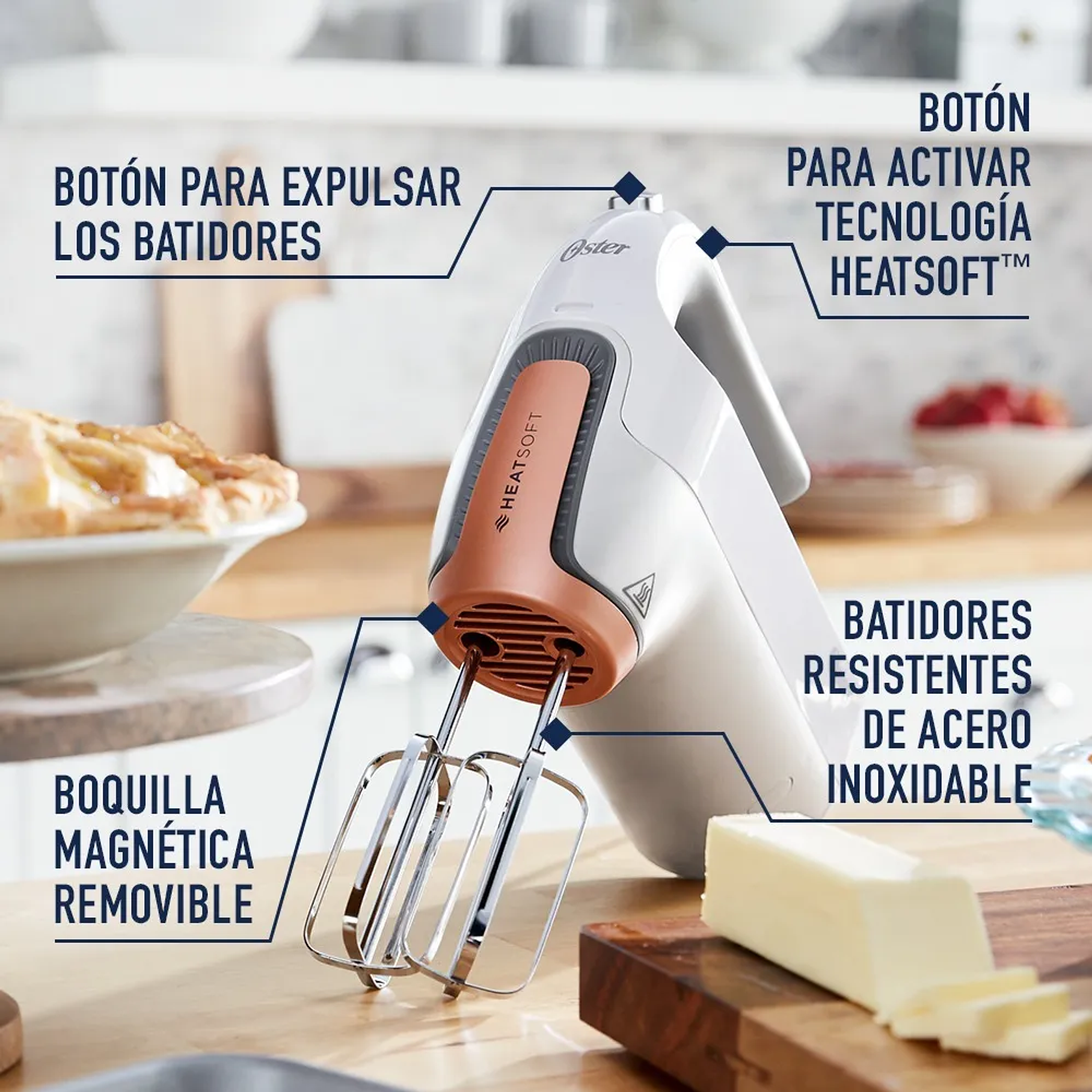Batidora De Mano Oster® Tecnología Heatsoft Fpsthmamr Color Blanco Frecuencia 50 7