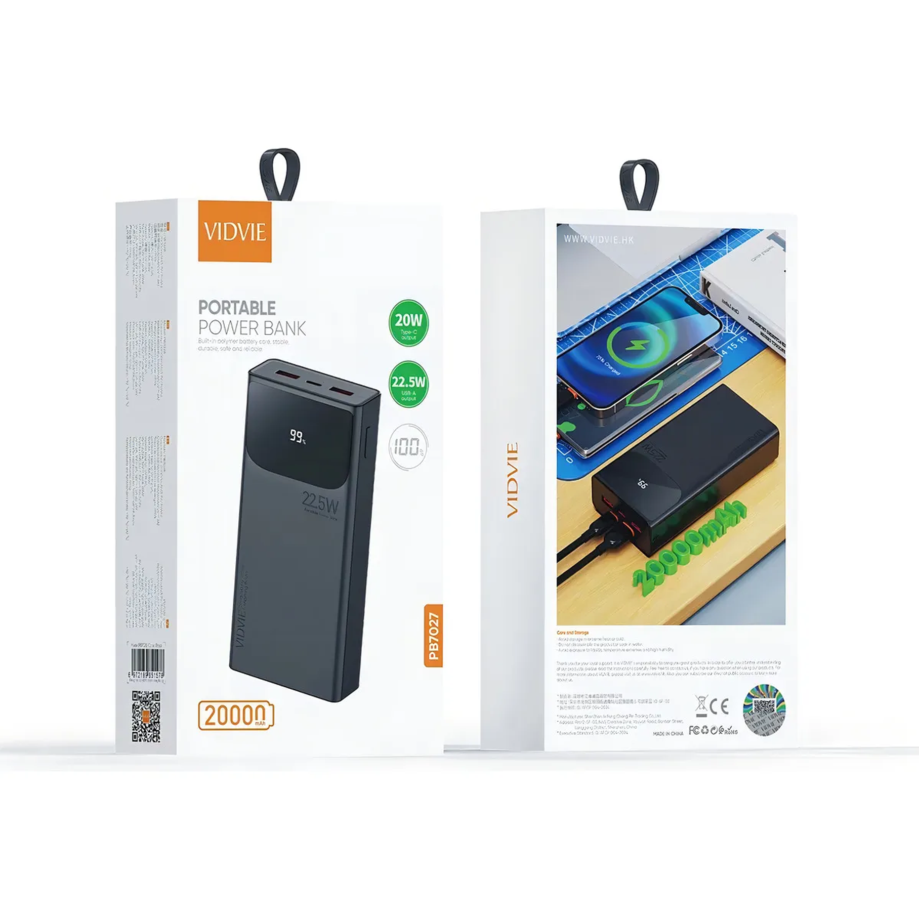 Cargador Portátil Power Bank 20000mah 22.5w Vidvie Pb7027 Color Negro 6