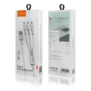 Cable Multicargador Micro Usb Carga Rápida 3 En 1 Vidvie Col Color Blanco