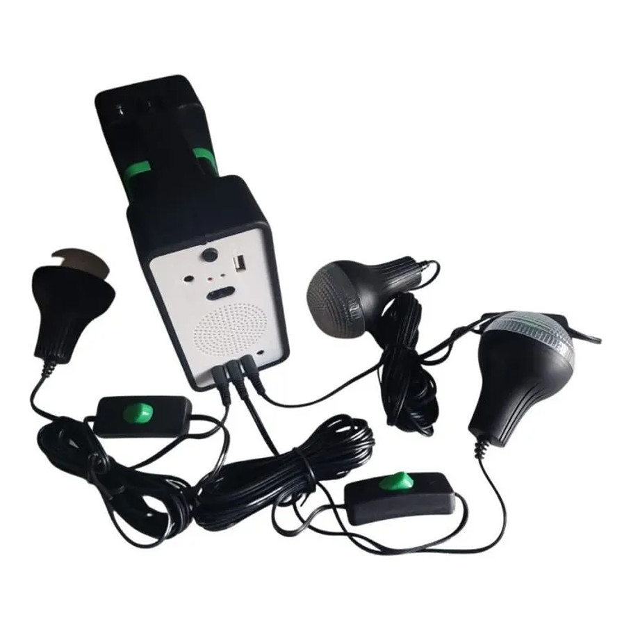 Kit Emergencia Camping Solar 3 Ampolletas Linterna+radio Mp3 Color Negro 6
