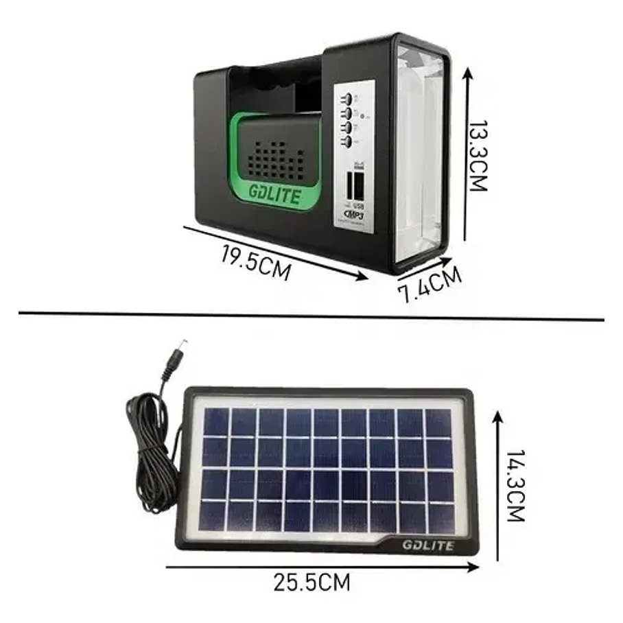 Kit Emergencia Camping Solar 3 Ampolletas Linterna+radio Mp3 Color Negro 8