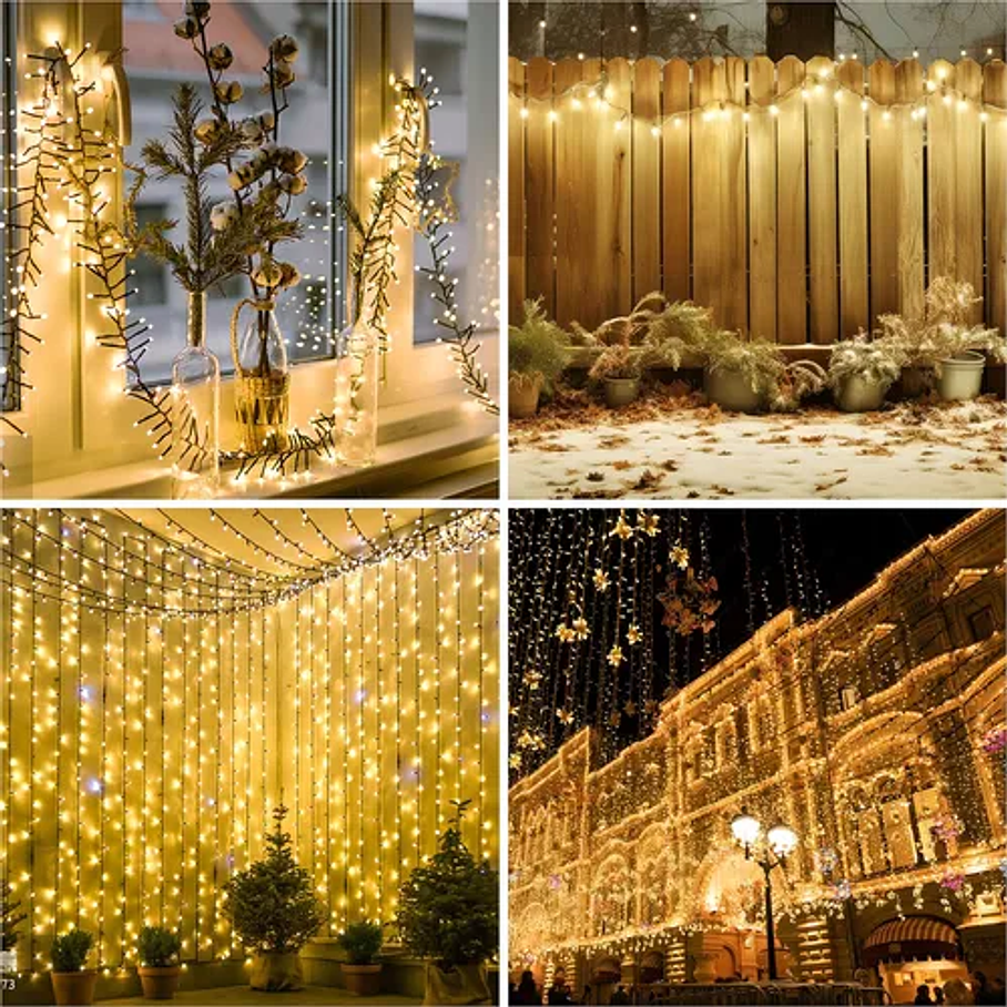 Luces Guirnalda Solar 20mts Luz Cálida 200 Led Decoración Exterior Interior Árbol Navideño Luces Fiestas Navidad Regalos 5