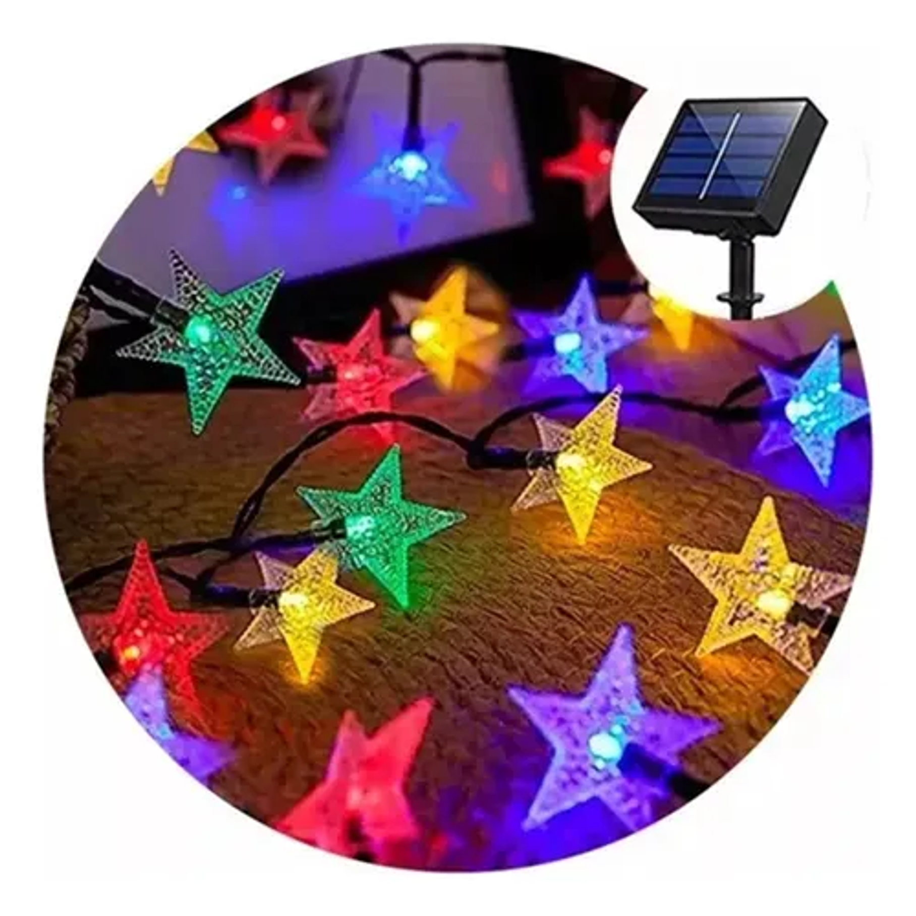 Luces Guirnalda Solar Estrella Multicolor 6.5mts 30led Decoración Navideña Fiestas Estrellas Luces Coloridas Rgb Luces Solares Panel Solar 1