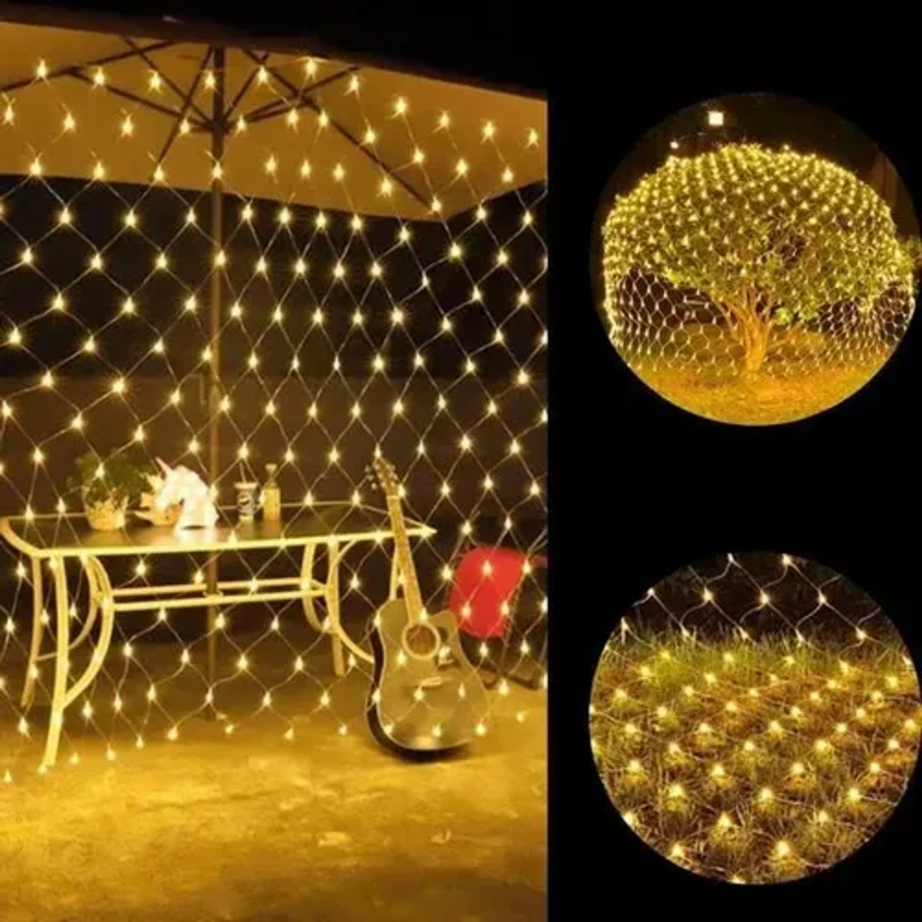 Luces Malla Solar Luz Cálida 3x2mts 1 Unidad De Luz Red Impermeable Encendido Automático Decoración Navideña 2rl Fiesta Navidad Santa Regalos 1