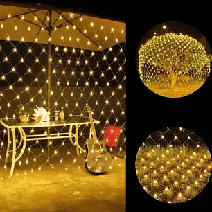 Luces Malla Solar Luz Cálida 3x2mts 1 Unidad De Luz Red Impermeable Encendido Automático Decoración Navideña 2rl Fiesta Navidad Santa Regalos