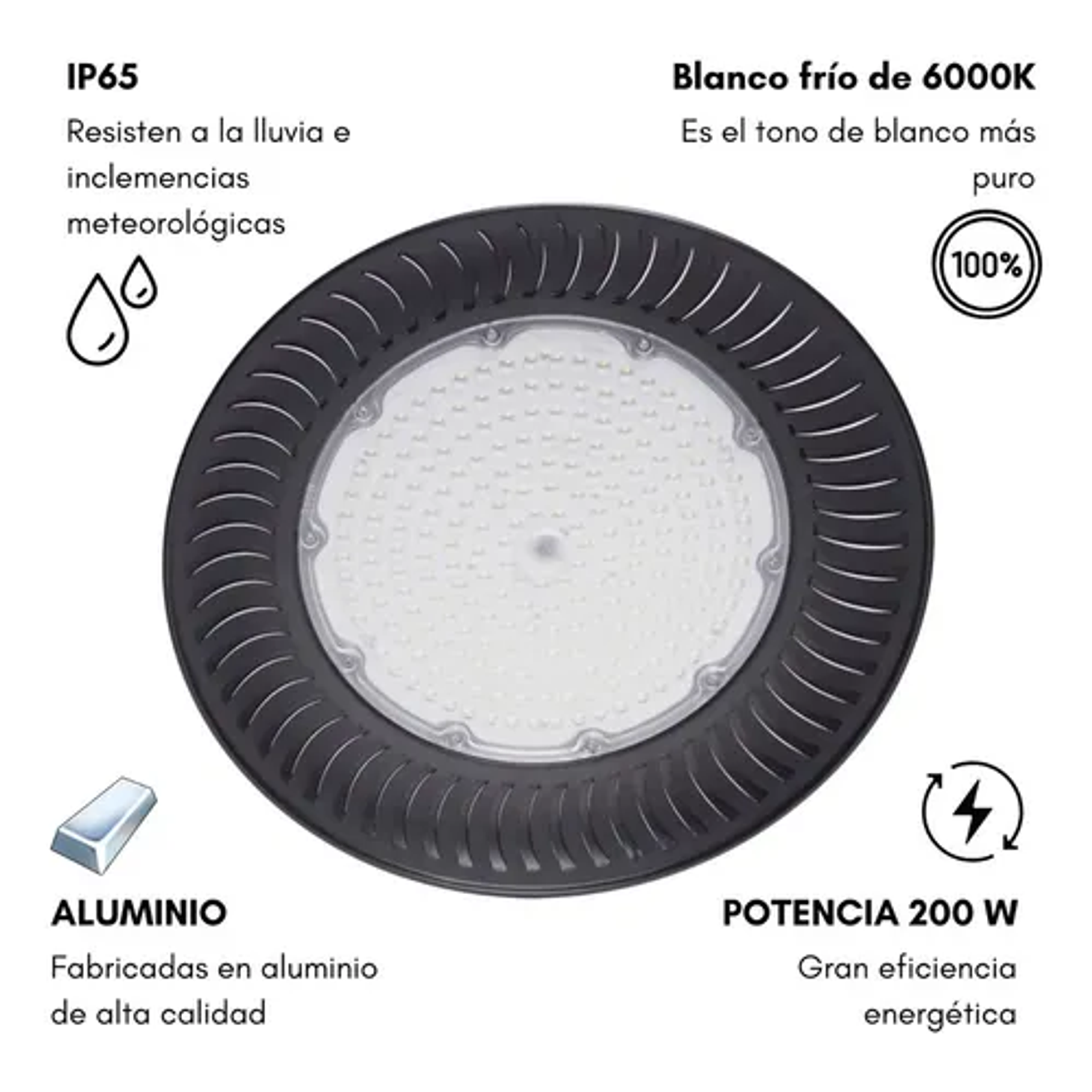 Pack 4 Focos Campana Lámpara Ufo Led 100w Premium 100 Led 40 Cm Industrial Galpón Comercial Bodega Luces 2rl Eléctrico 5