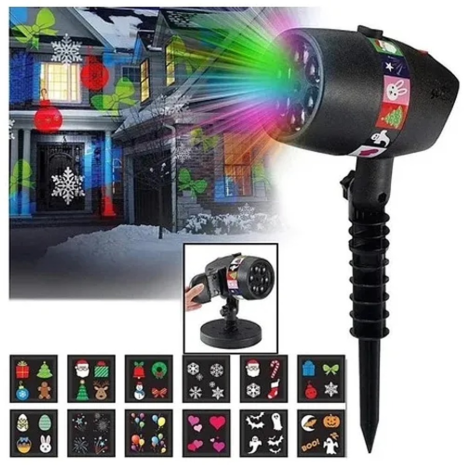 Foco Proyector Luz Led Luces Navidad Halloween Cumpleaños Negro 7