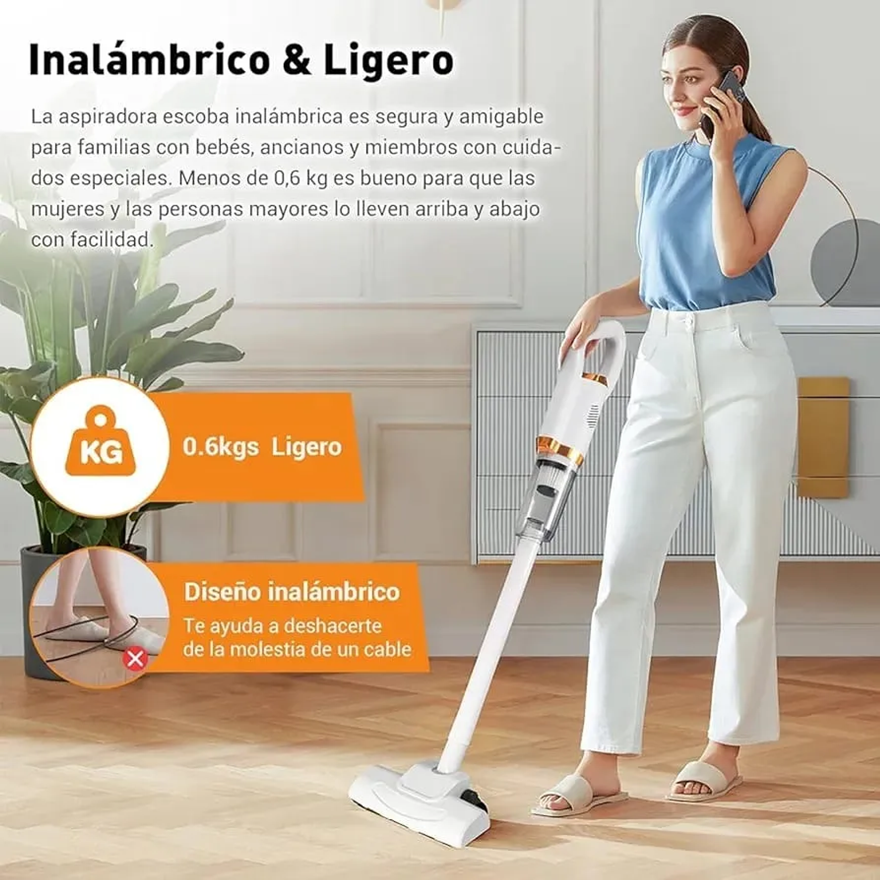 Aspiradora Portátil Vertical 3 En 1 Multifuncional Blanca Color Blanco 4