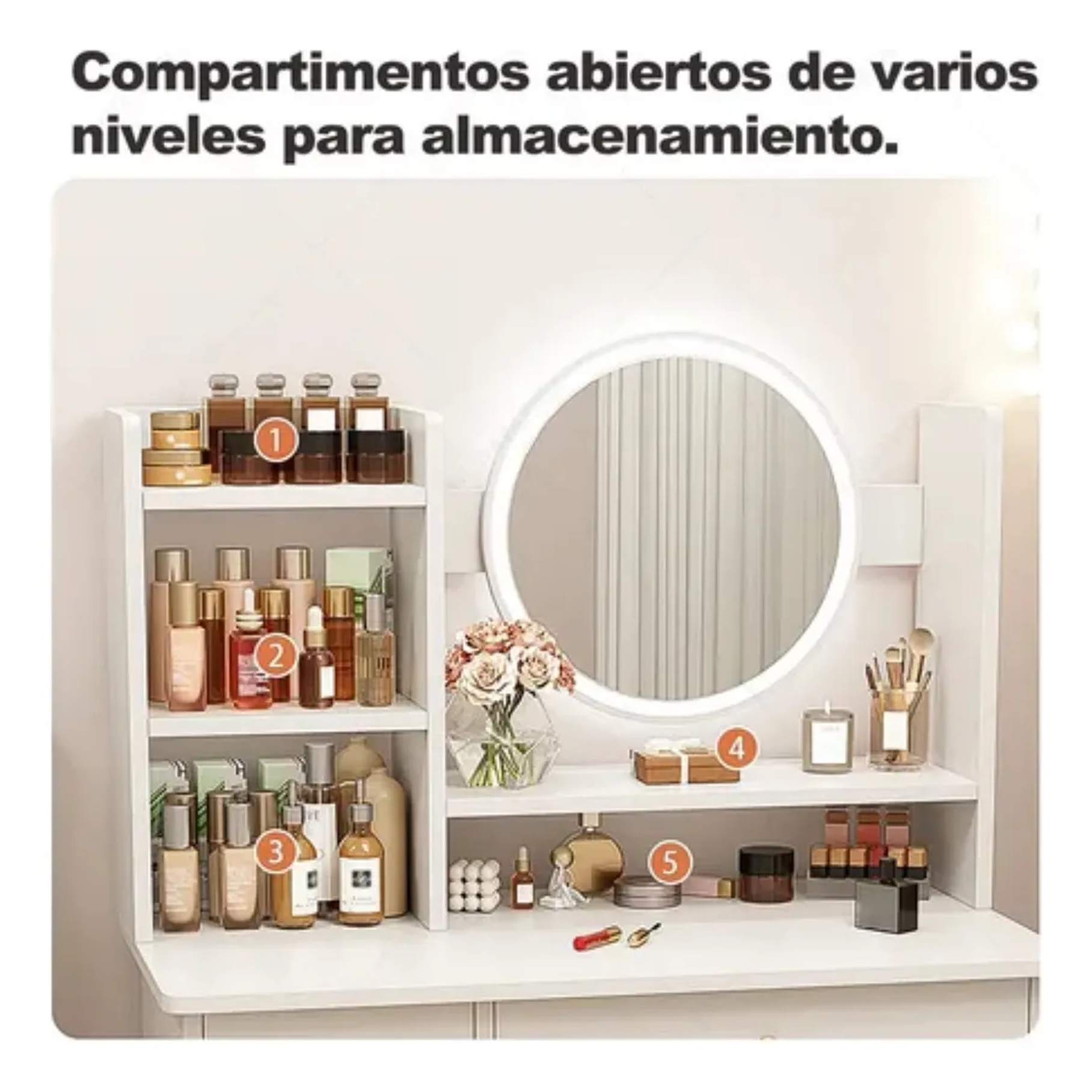 Tocador Maquillaje Led Con Espejo Y Cajones 80x40x120cm Color Blanco 4