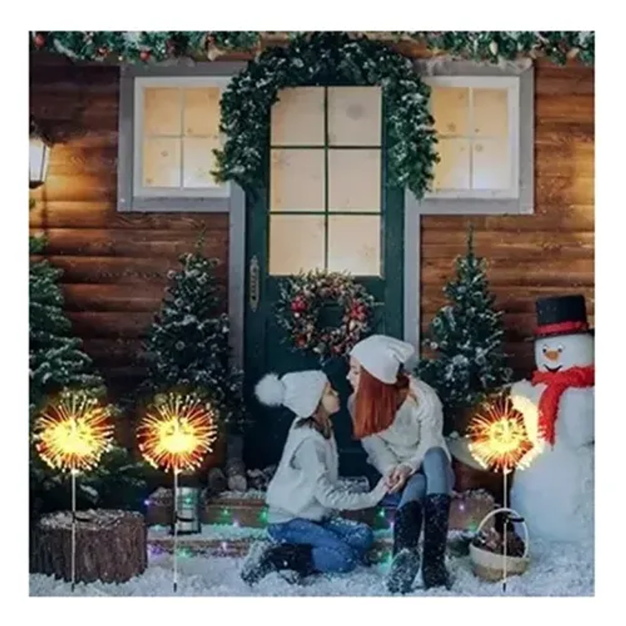 2 Luces Estaca Fuego Artificial Luz Cálida Decoración Exterior Decoración Navideña Jardín Decorar Pack De 2 2