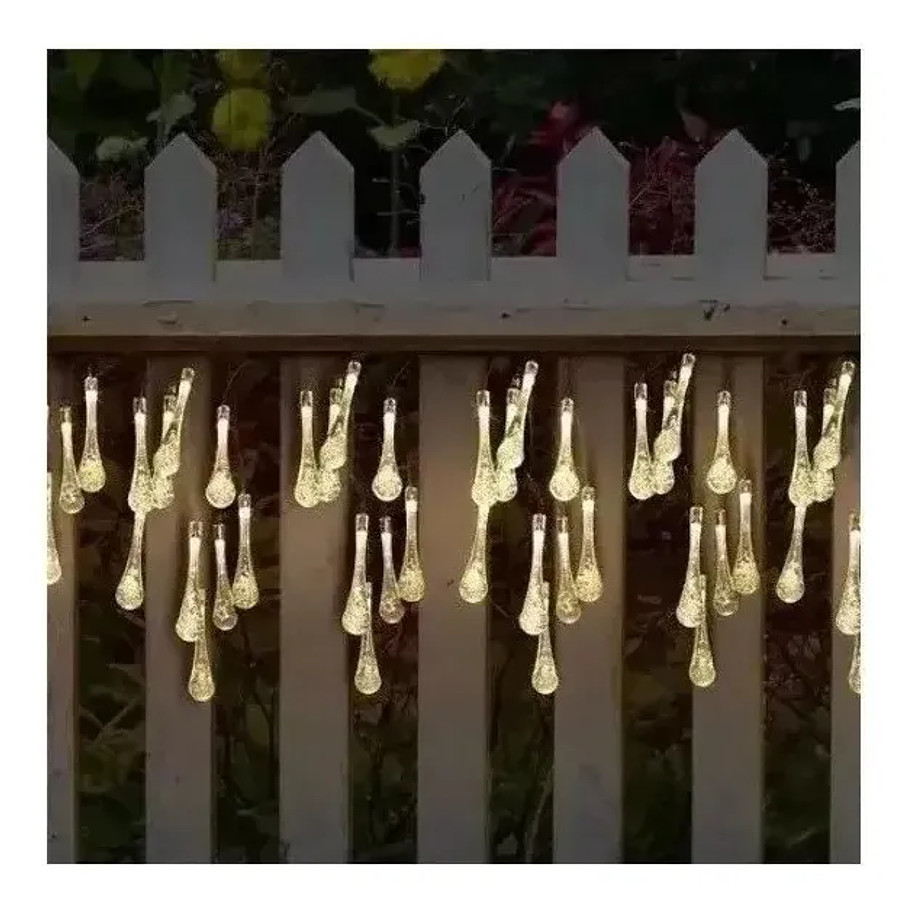 Luces Navidad Guirnalda Luces Exterior Amarillo Cascada Luces Solares Hada Gotas 6m Luces Decorativas Exterior Adornos Navideños Luces Decoración Navidad Solares Luces 2rl Guirnaldas Navideñas 2